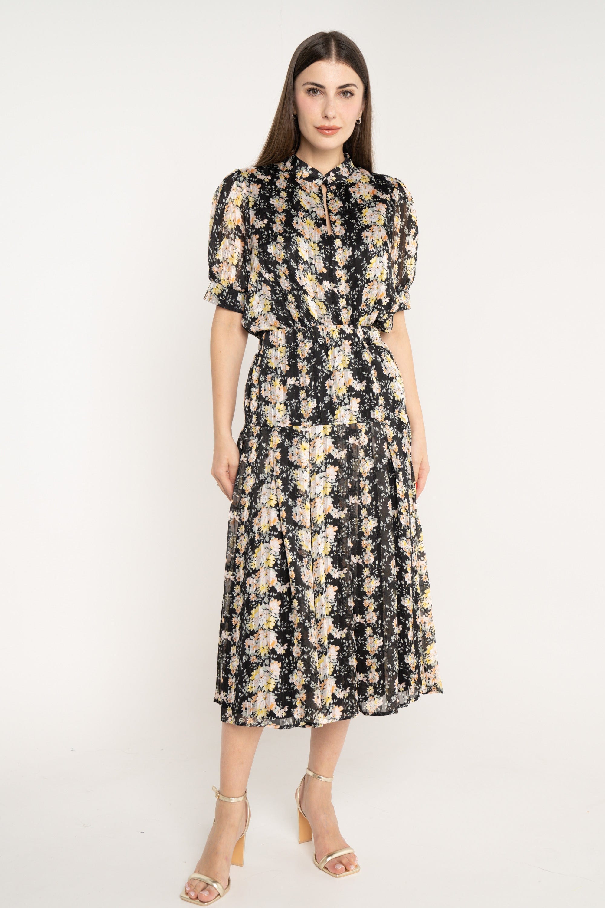 ميكا تنورة ميدي منقوشة خصر مرتفع