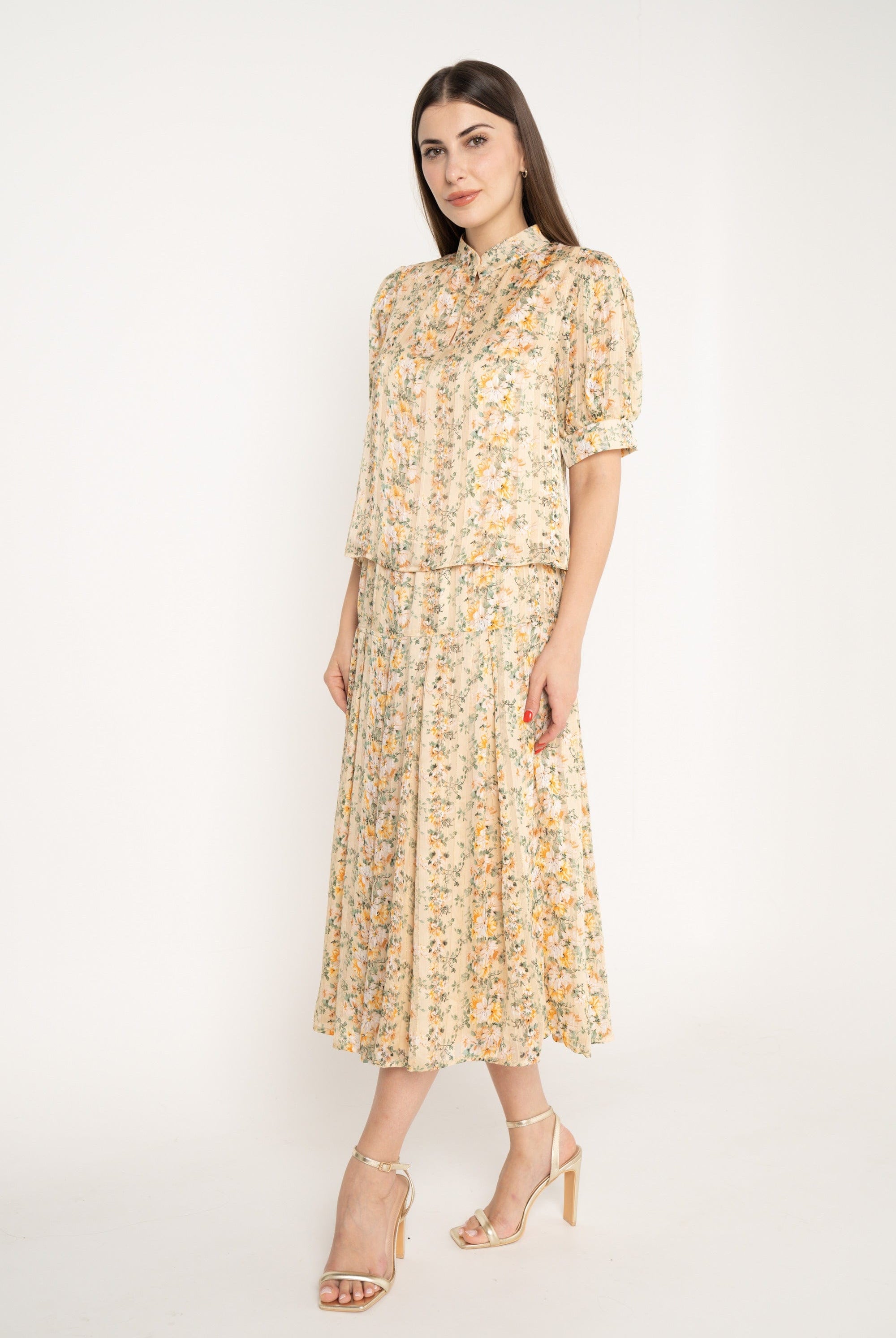 ميكا تنورة ميدي منقوشة خصر مرتفع