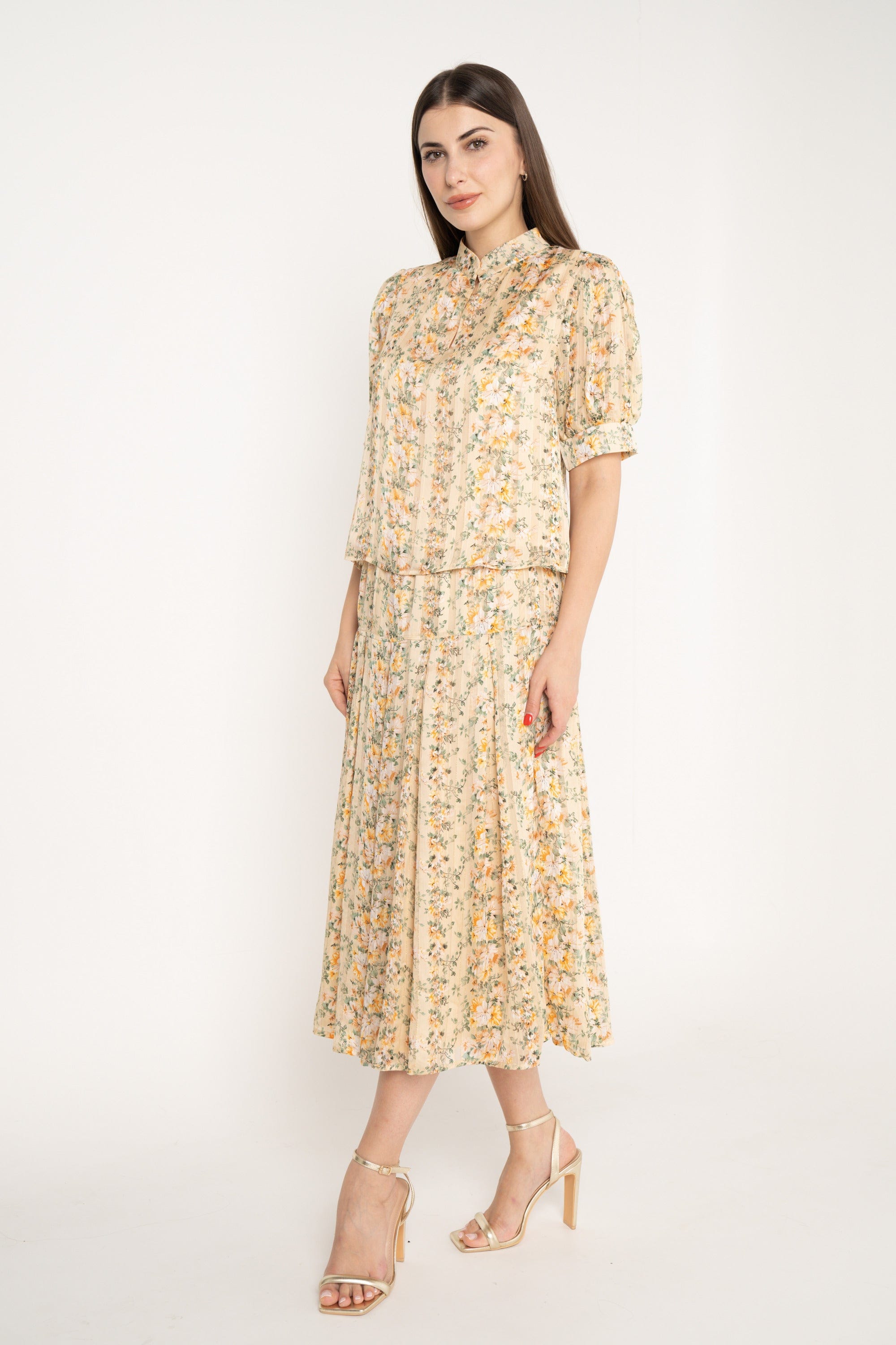 ميكا تنورة ميدي منقوشة خصر مرتفع