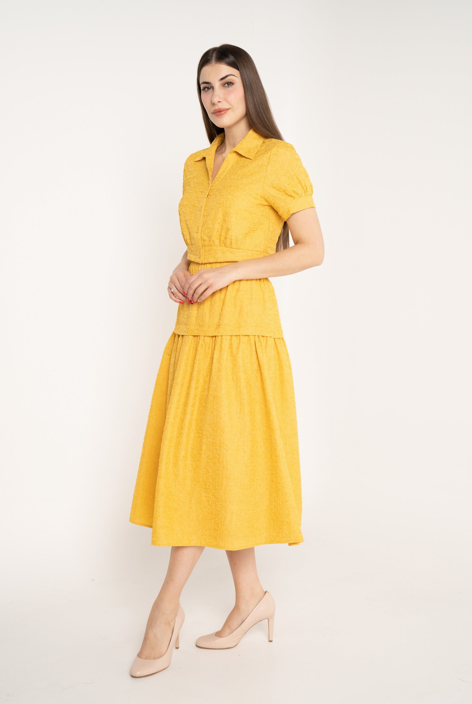 ميكا تنورة ميدي سادة خصر مرتفع كلوش نسائي