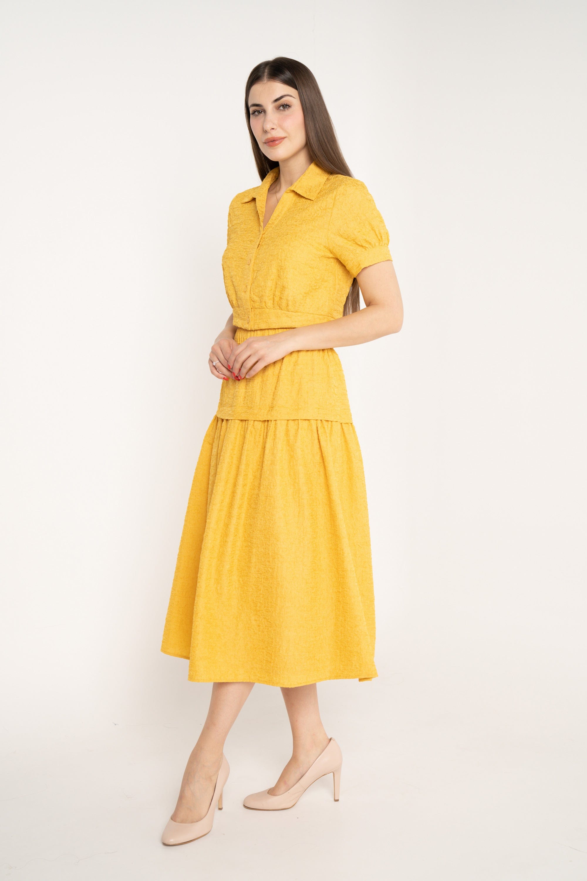 ميكا تنورة ميدي سادة خصر مرتفع كلوش نسائي