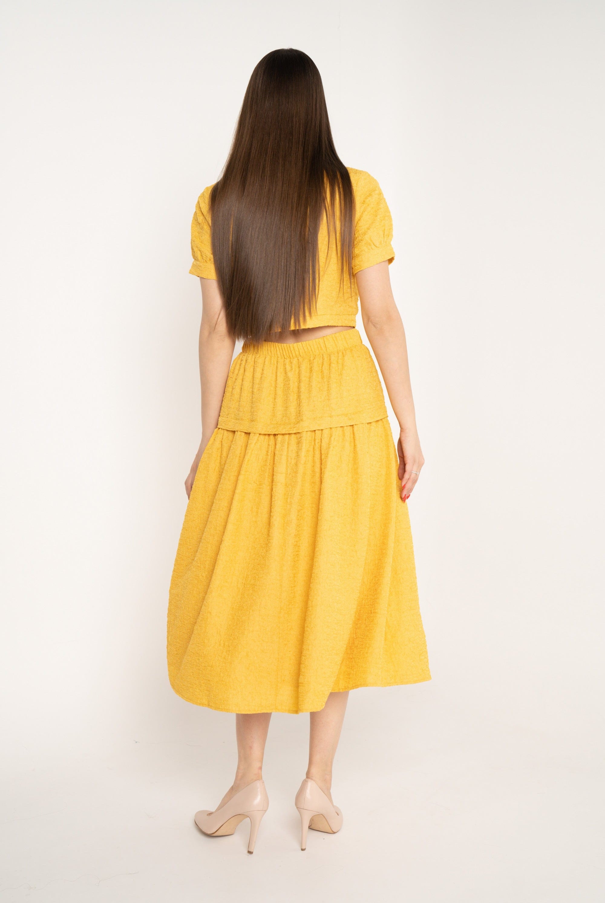 ميكا تنورة ميدي سادة خصر مرتفع كلوش نسائي