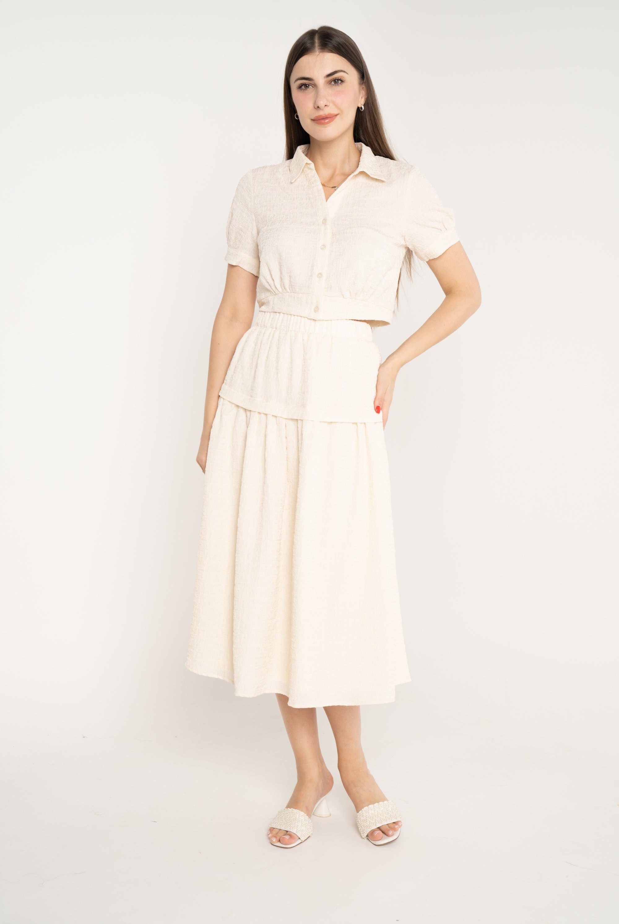 ميكا تنورة ميدي سادة خصر مرتفع كلوش نسائي