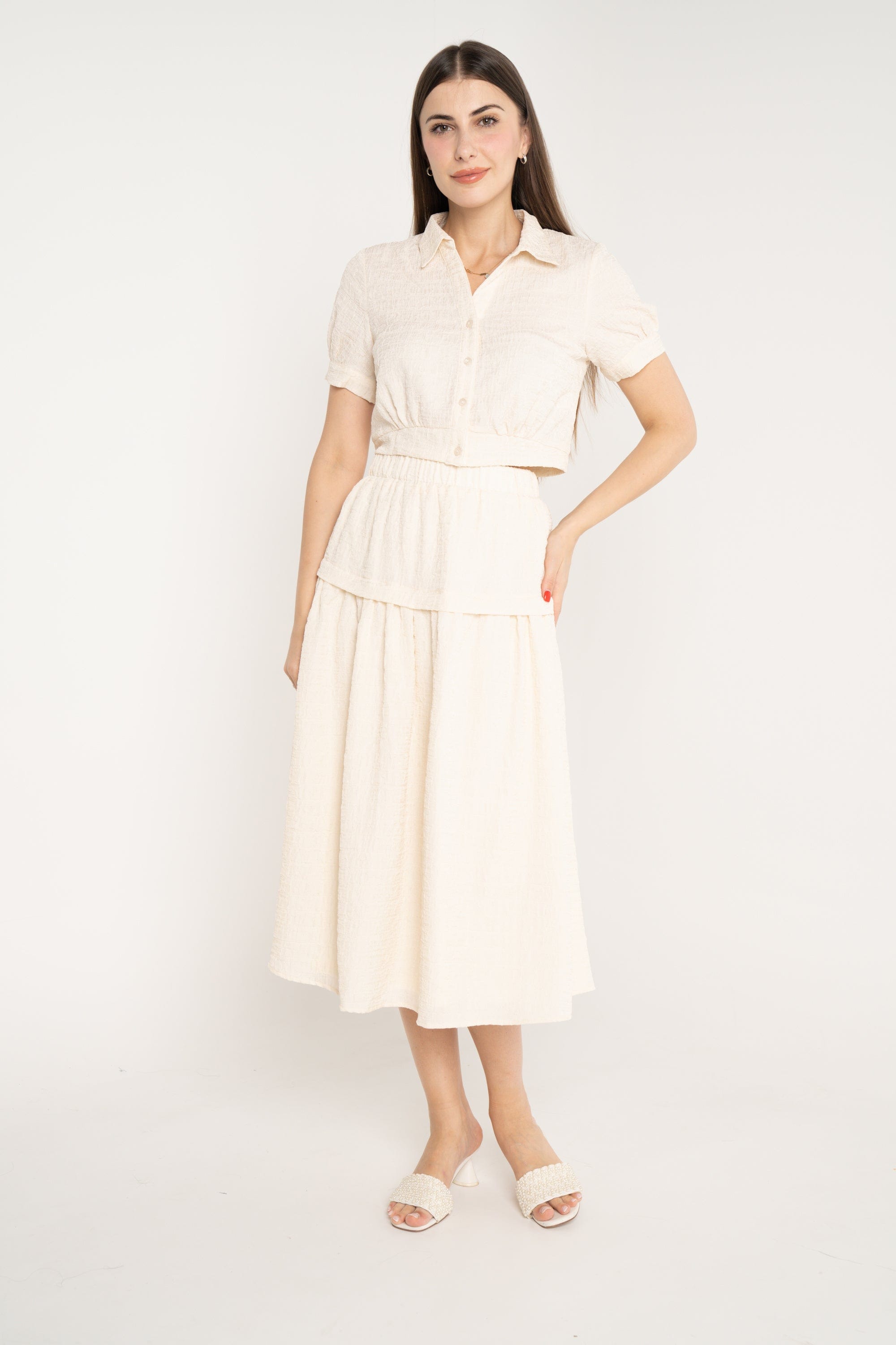 ميكا تنورة ميدي سادة خصر مرتفع كلوش نسائي