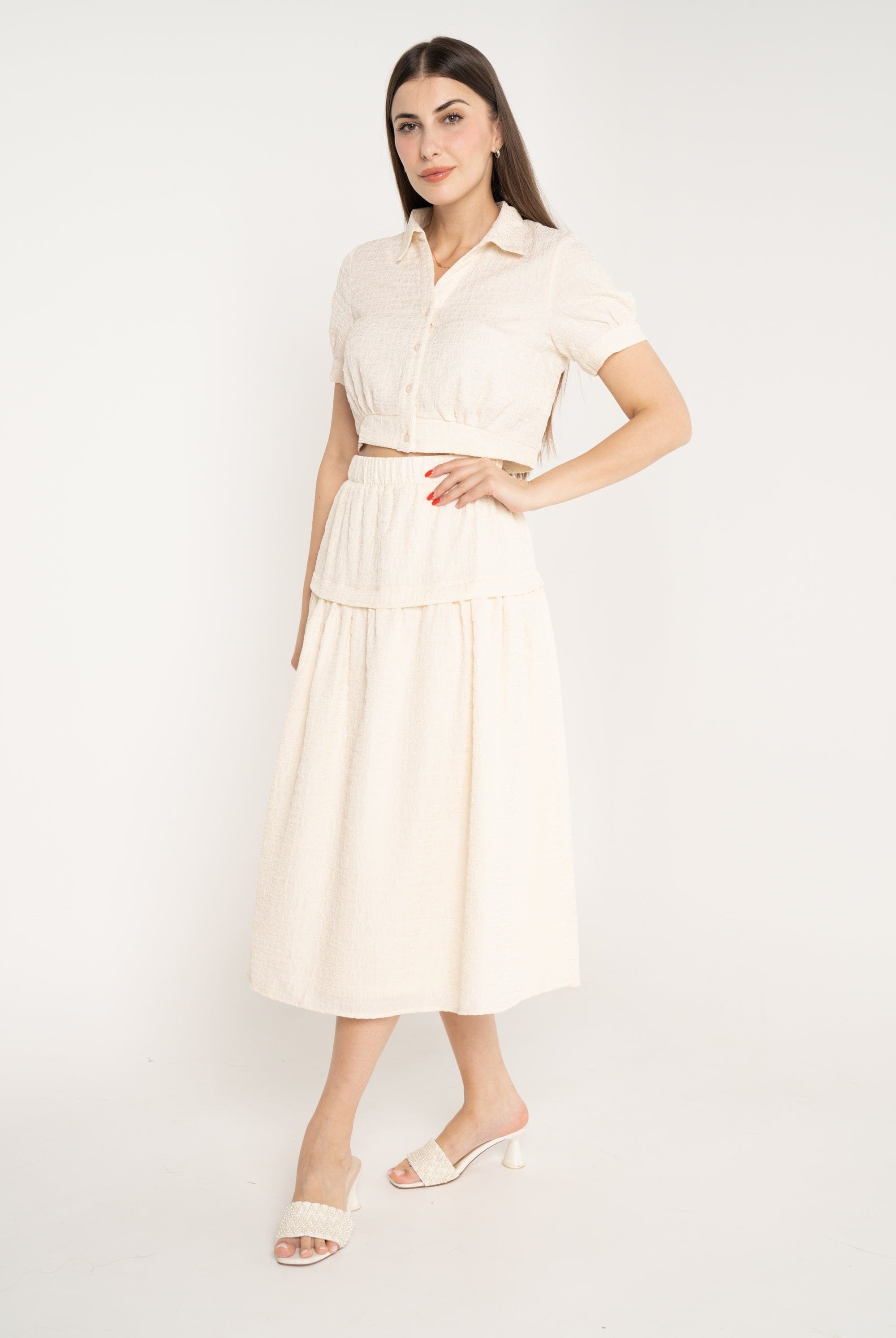 ميكا تنورة ميدي سادة خصر مرتفع كلوش نسائي