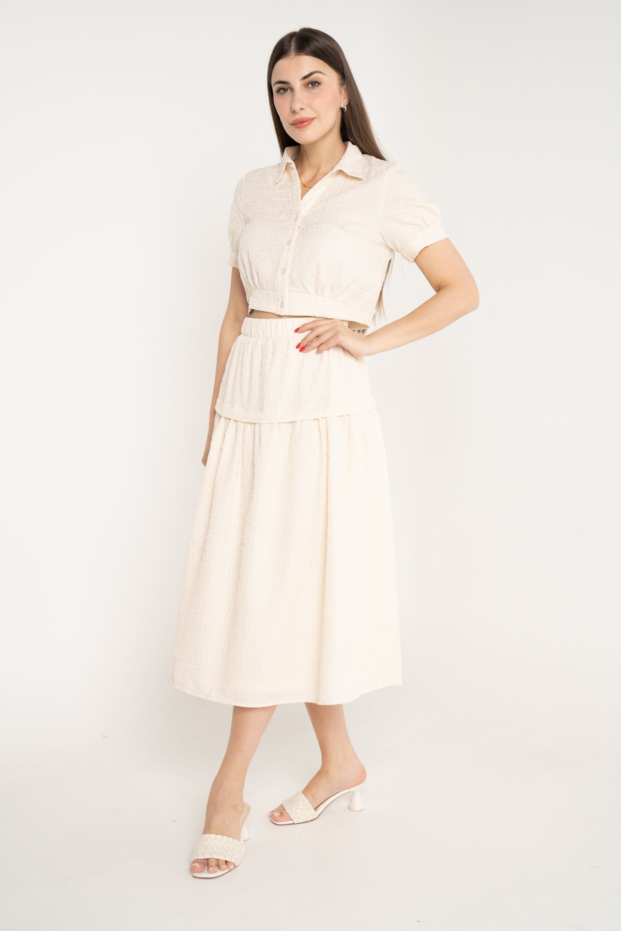 ميكا تنورة ميدي سادة خصر مرتفع كلوش نسائي