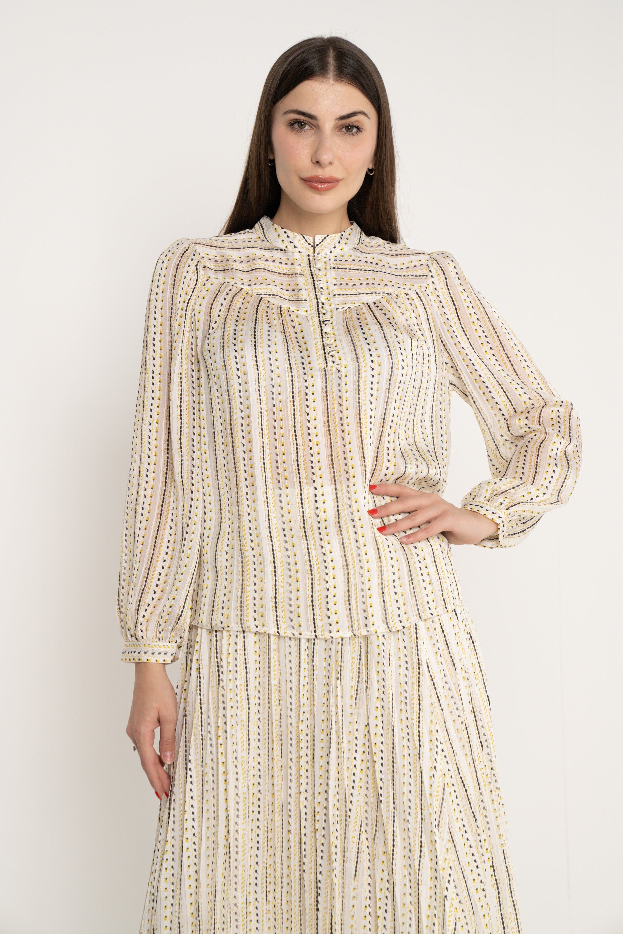 ميكا بلوزة أكمام طويلة منقوشة مخططة بالطول