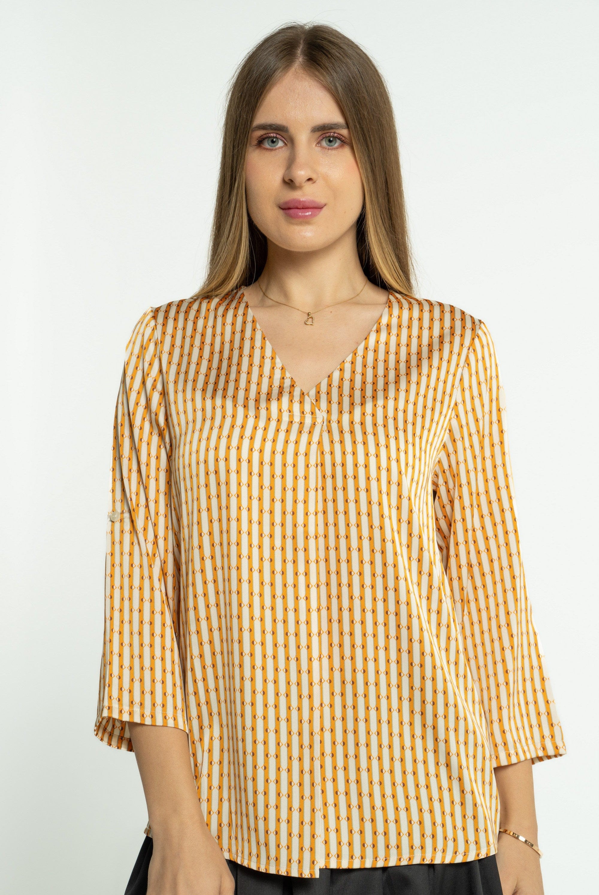 ميكا بلوزة مخططة بالطول 3/4 كم نسائي