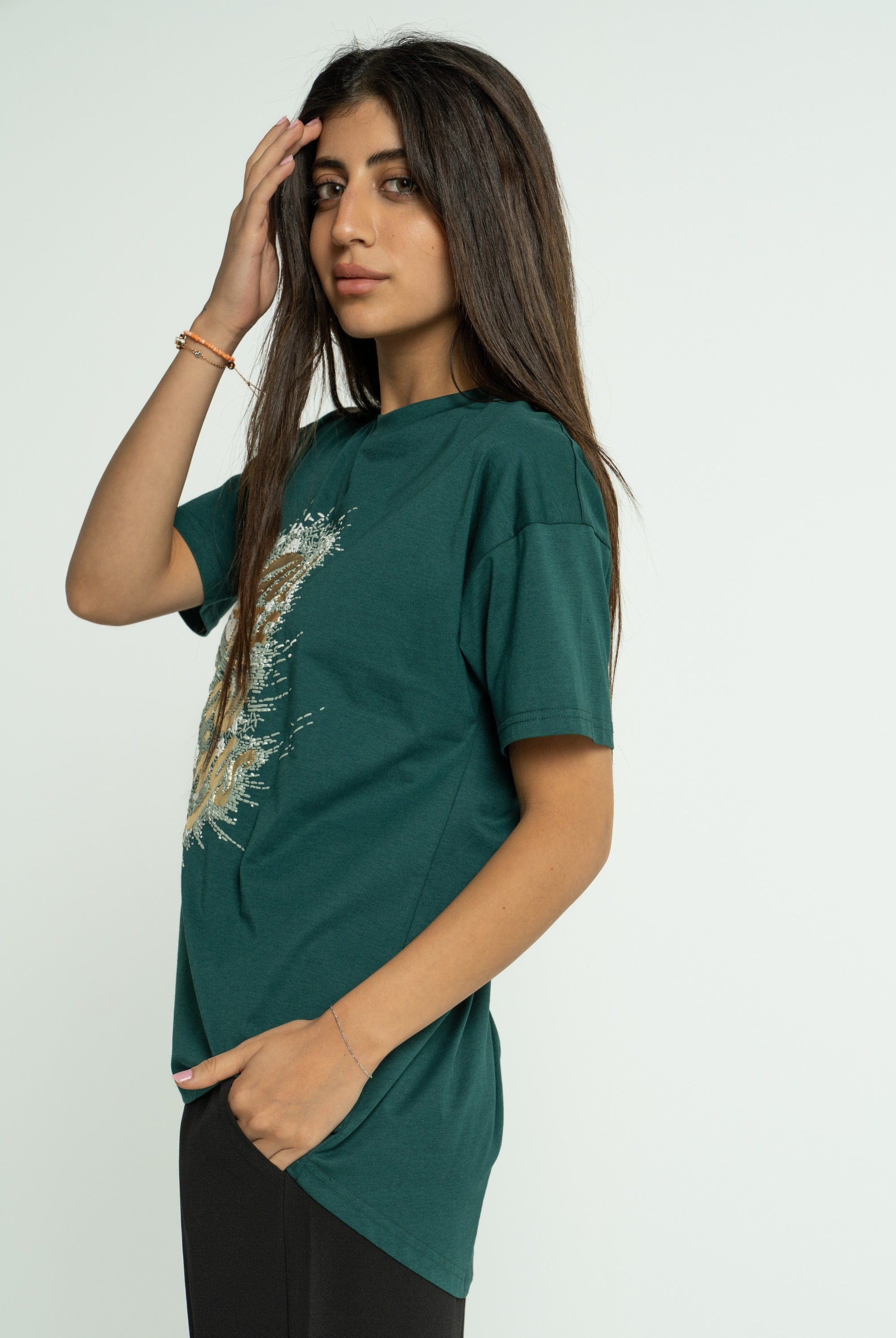 ميكا بلوزة بأكمام قصيرة مطبوعة برقبة دائريية