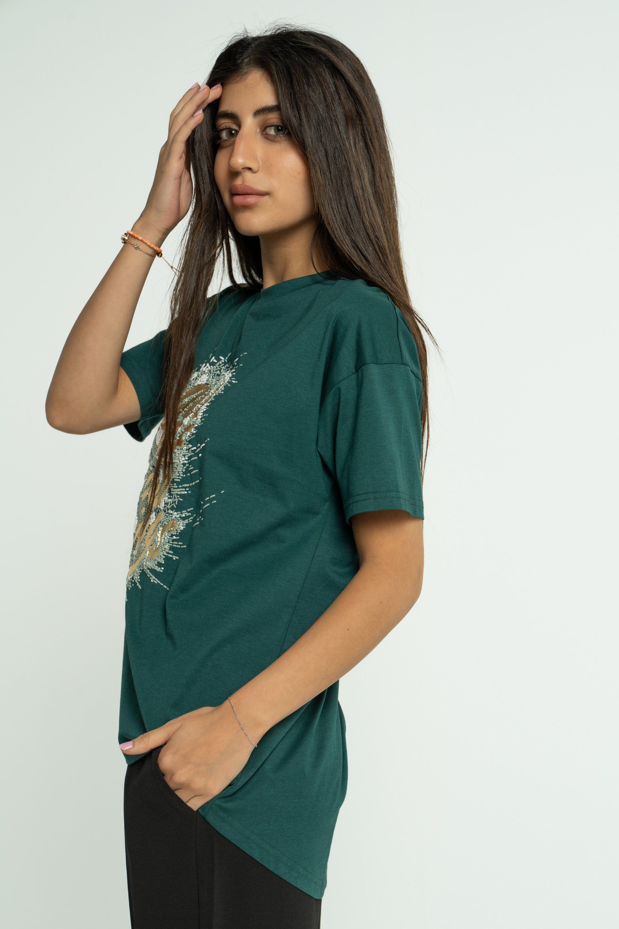 ميكا بلوزة بأكمام قصيرة مطبوعة برقبة دائريية