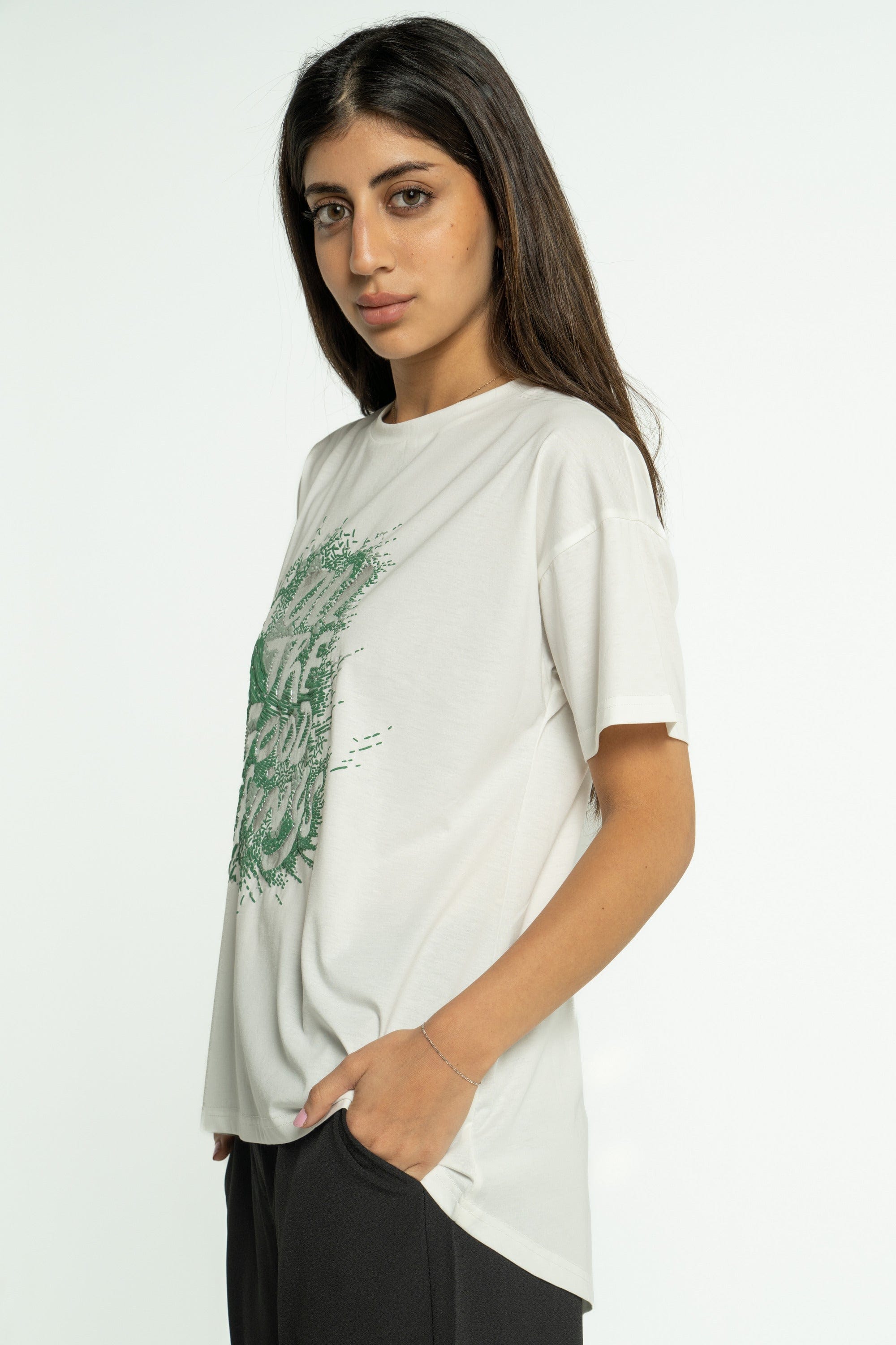 ميكا بلوزة بأكمام قصيرة مطبوعة برقبة دائريية