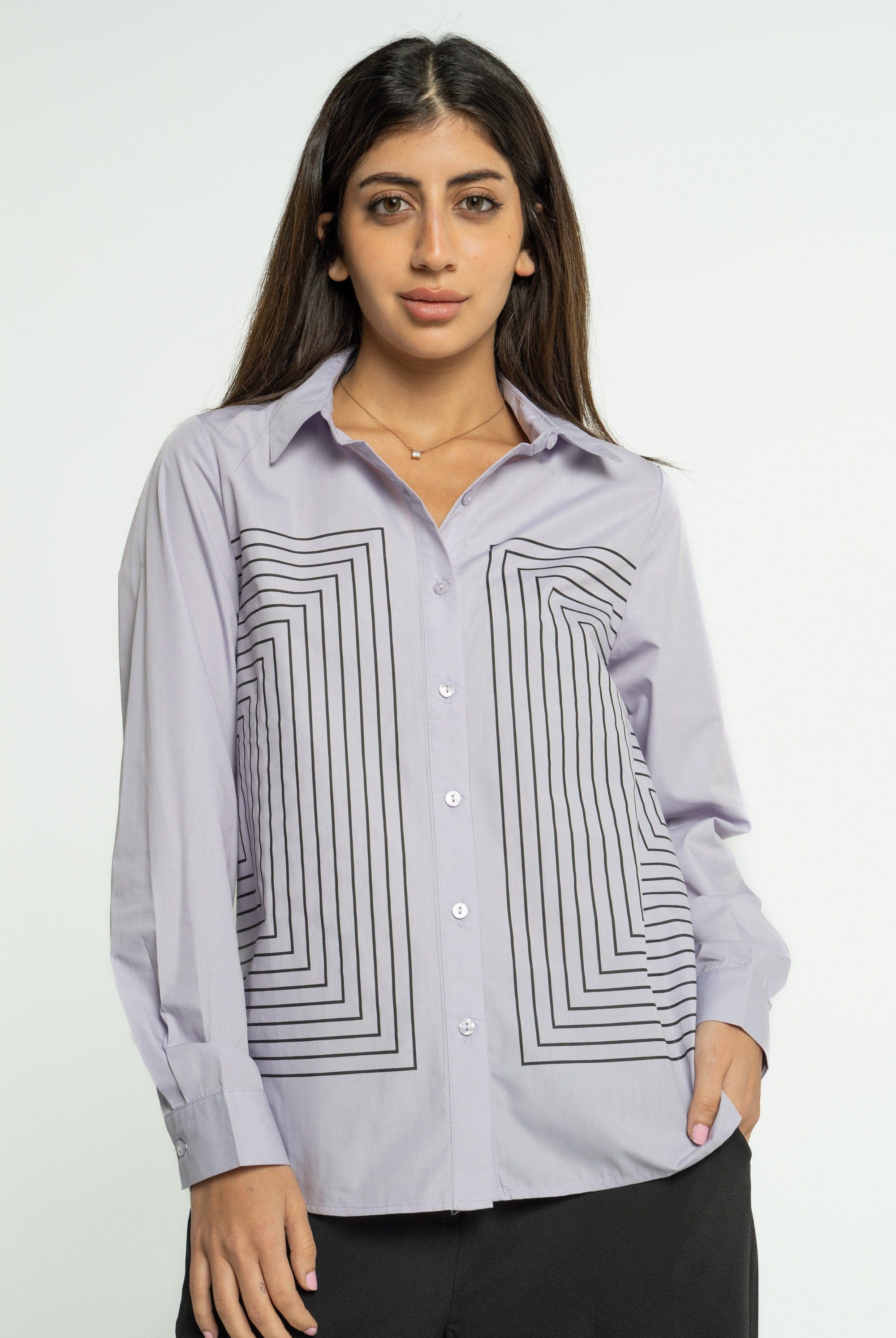 ميكا قميص بخطوط مربعة بأكمام طويلة
