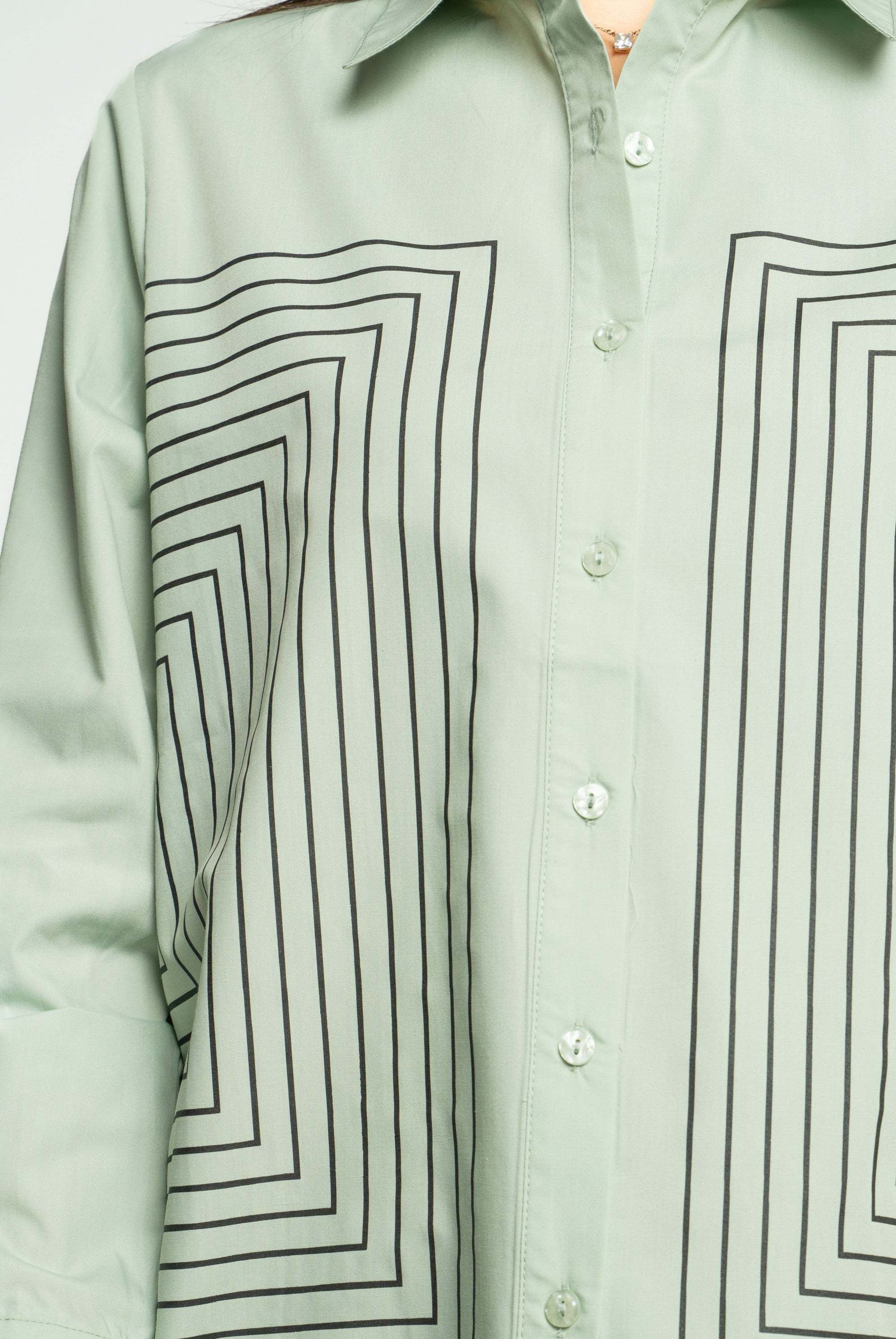 ميكا قميص بخطوط مربعة بأكمام طويلة