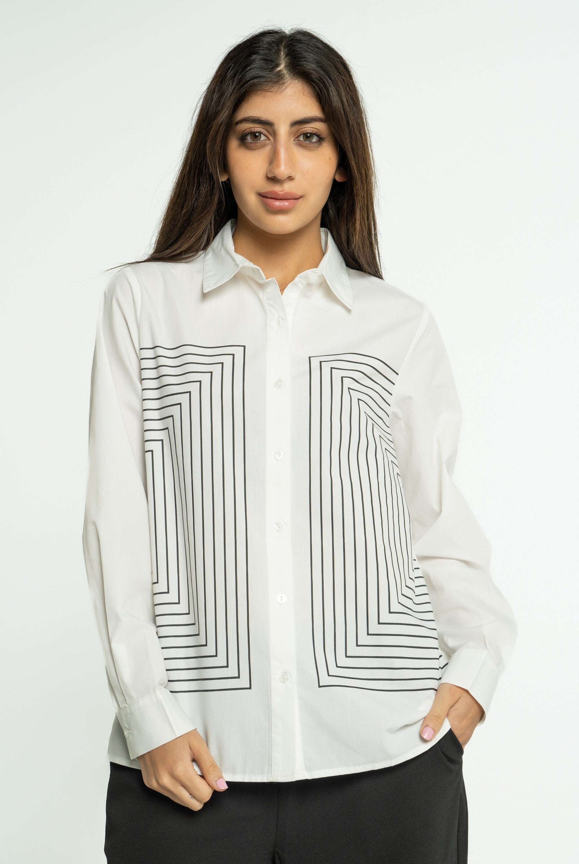 ميكا قميص بخطوط مربعة بأكمام طويلة