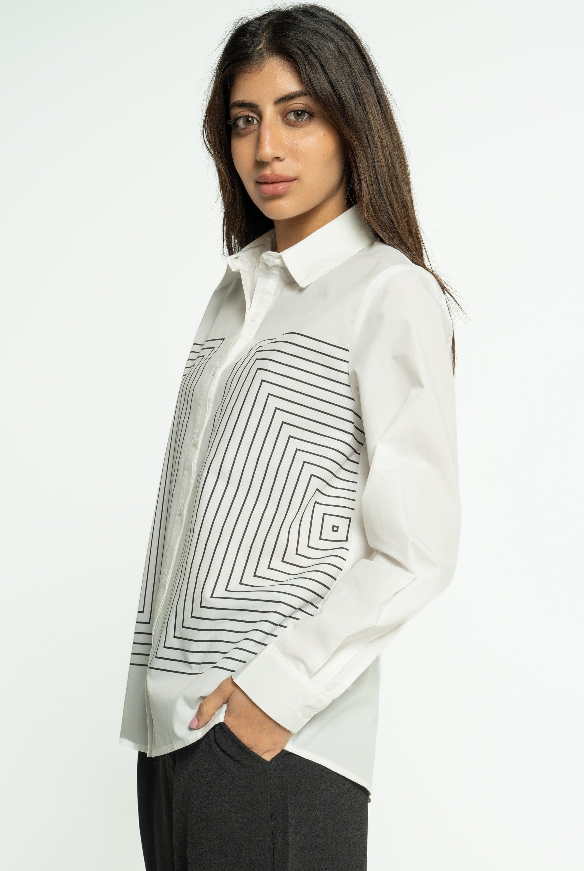 ميكا قميص بخطوط مربعة بأكمام طويلة