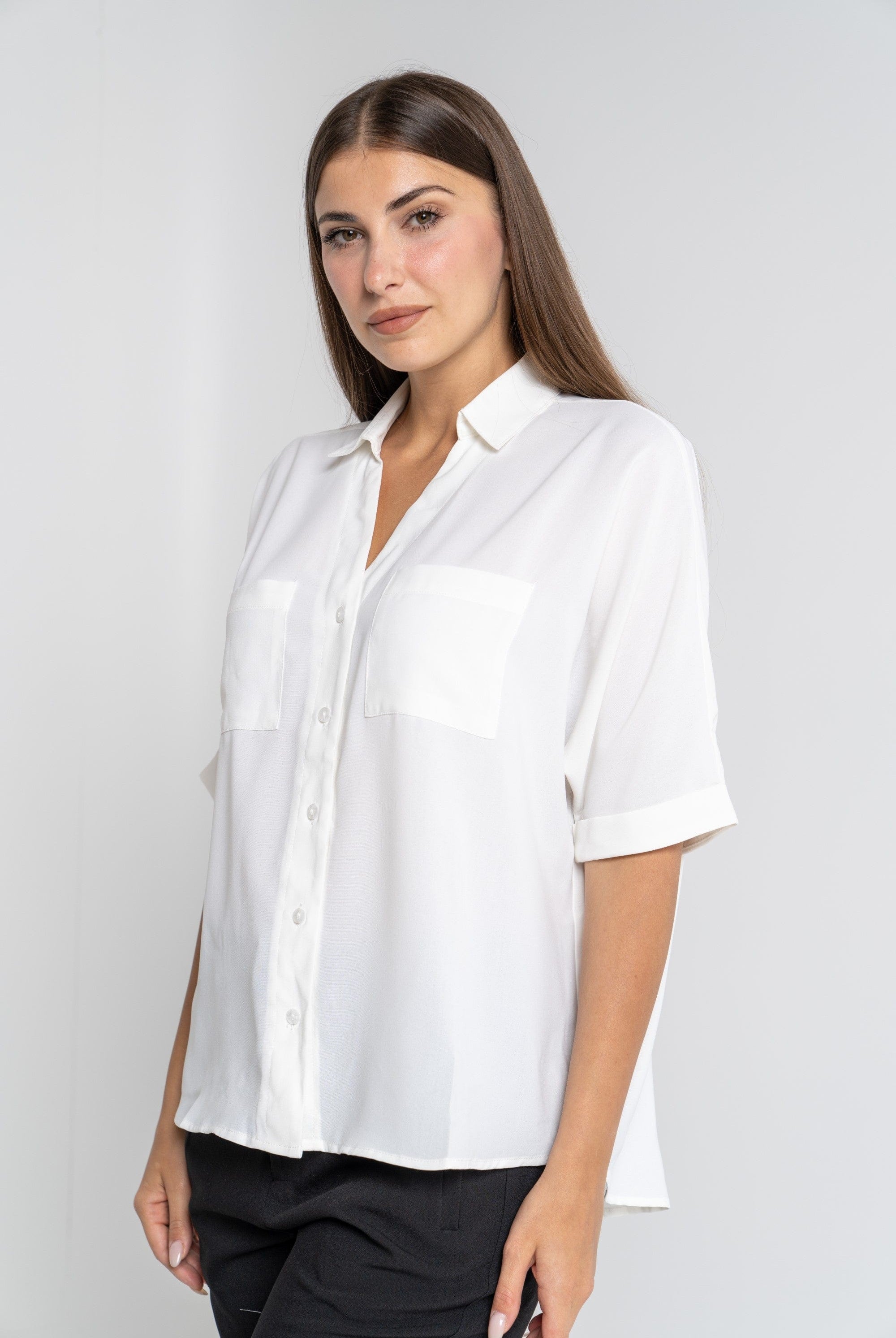 ميكا قميص 3/4 كم سادة بأزرار أمامية رقبة سبعة