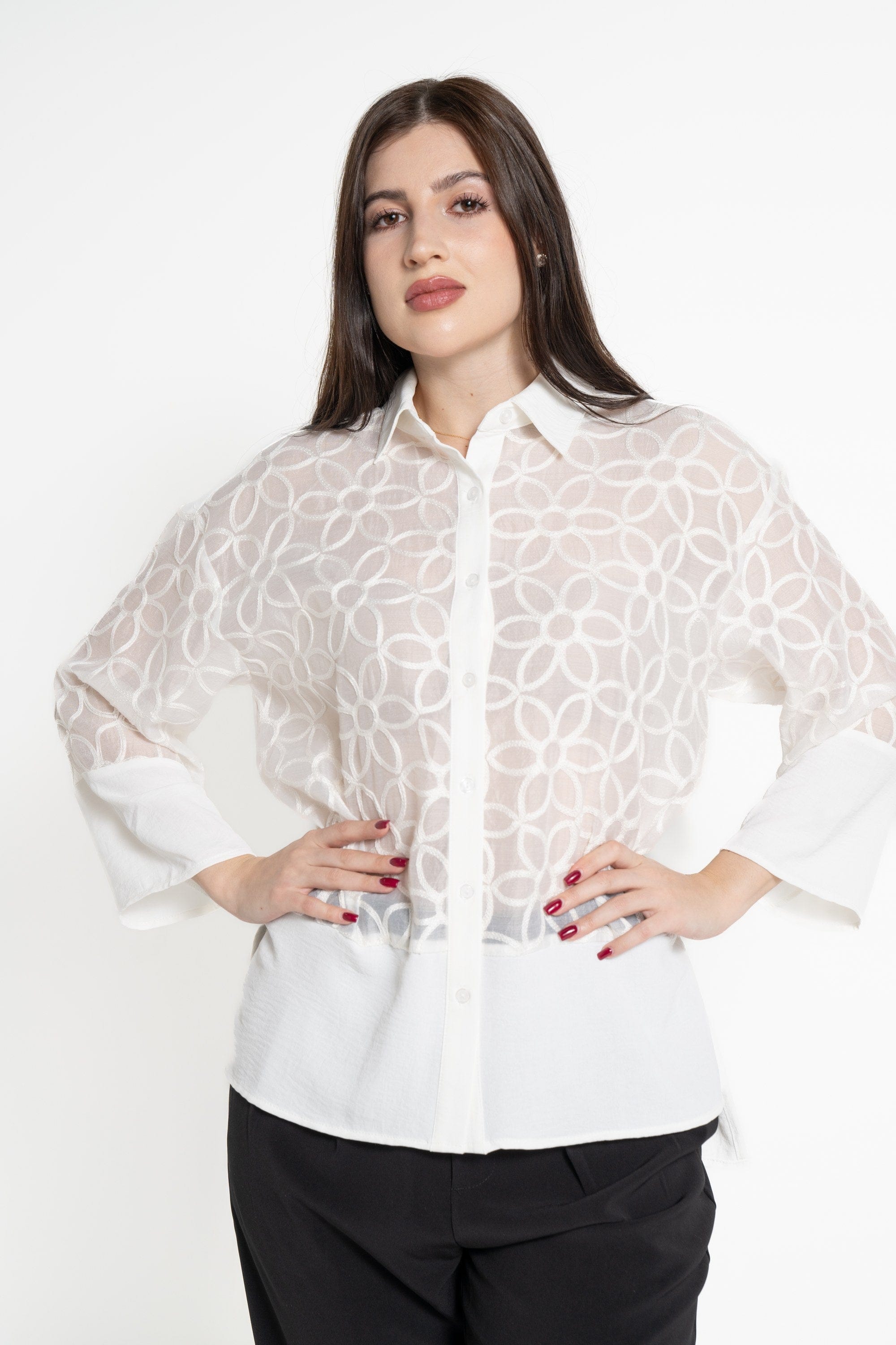 ميكا قميص بأكمام 3/4 بأزرار أمامي نسائي