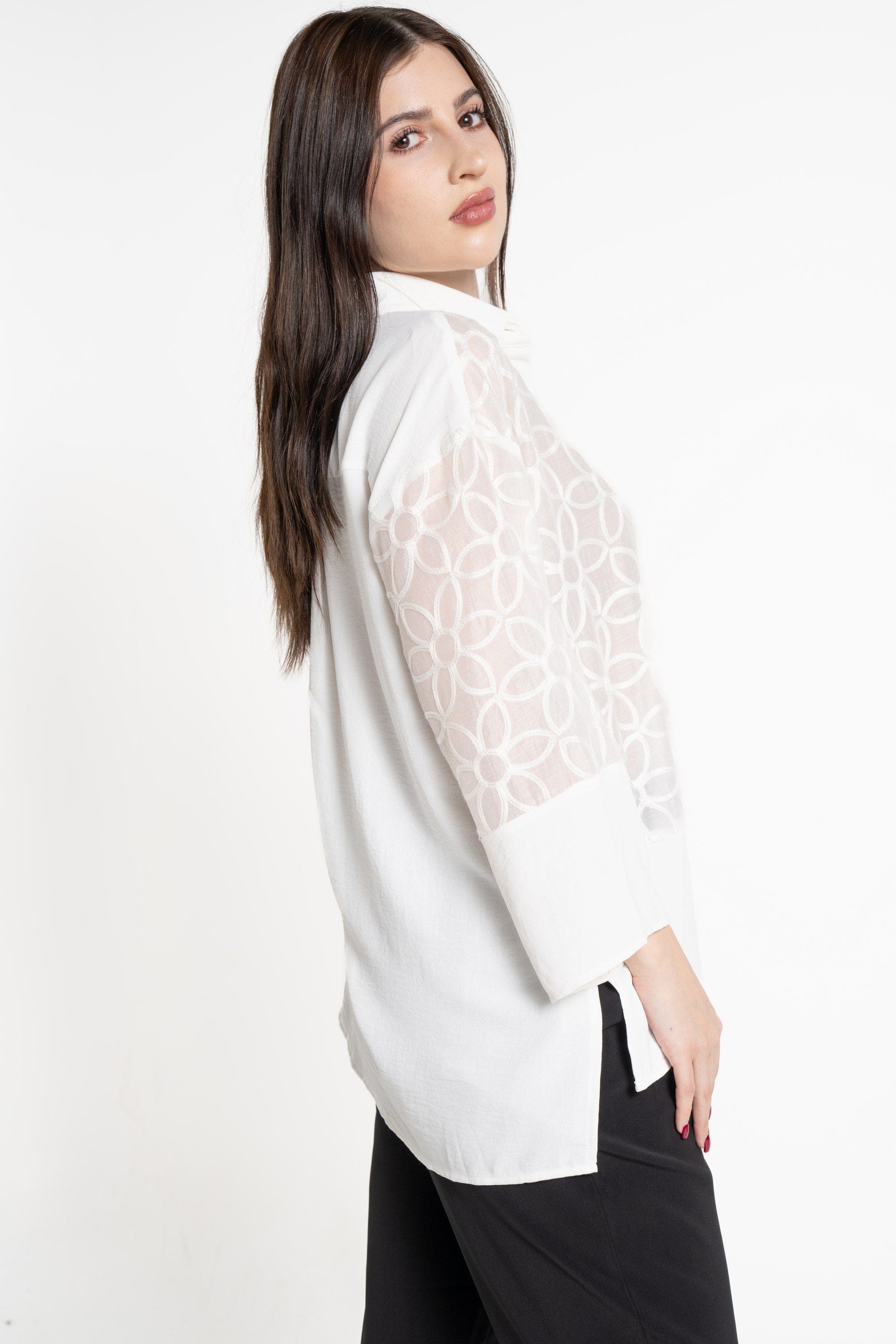 ميكا قميص بأكمام 3/4 بأزرار أمامي نسائي