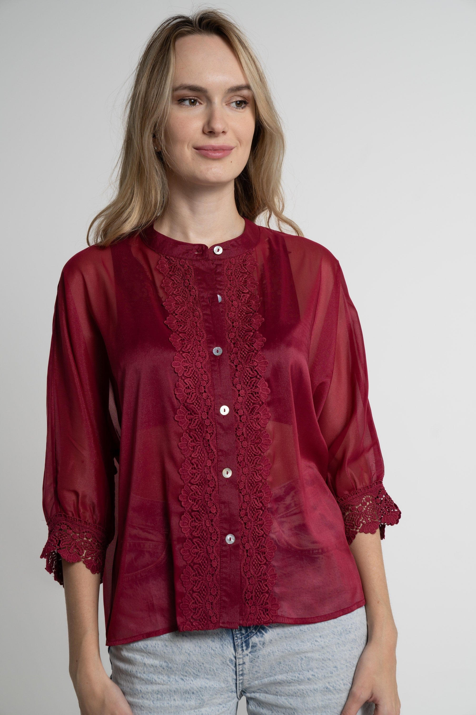 ميكا بلوزة مكشكشة أمامية 3/4 كم نسائي