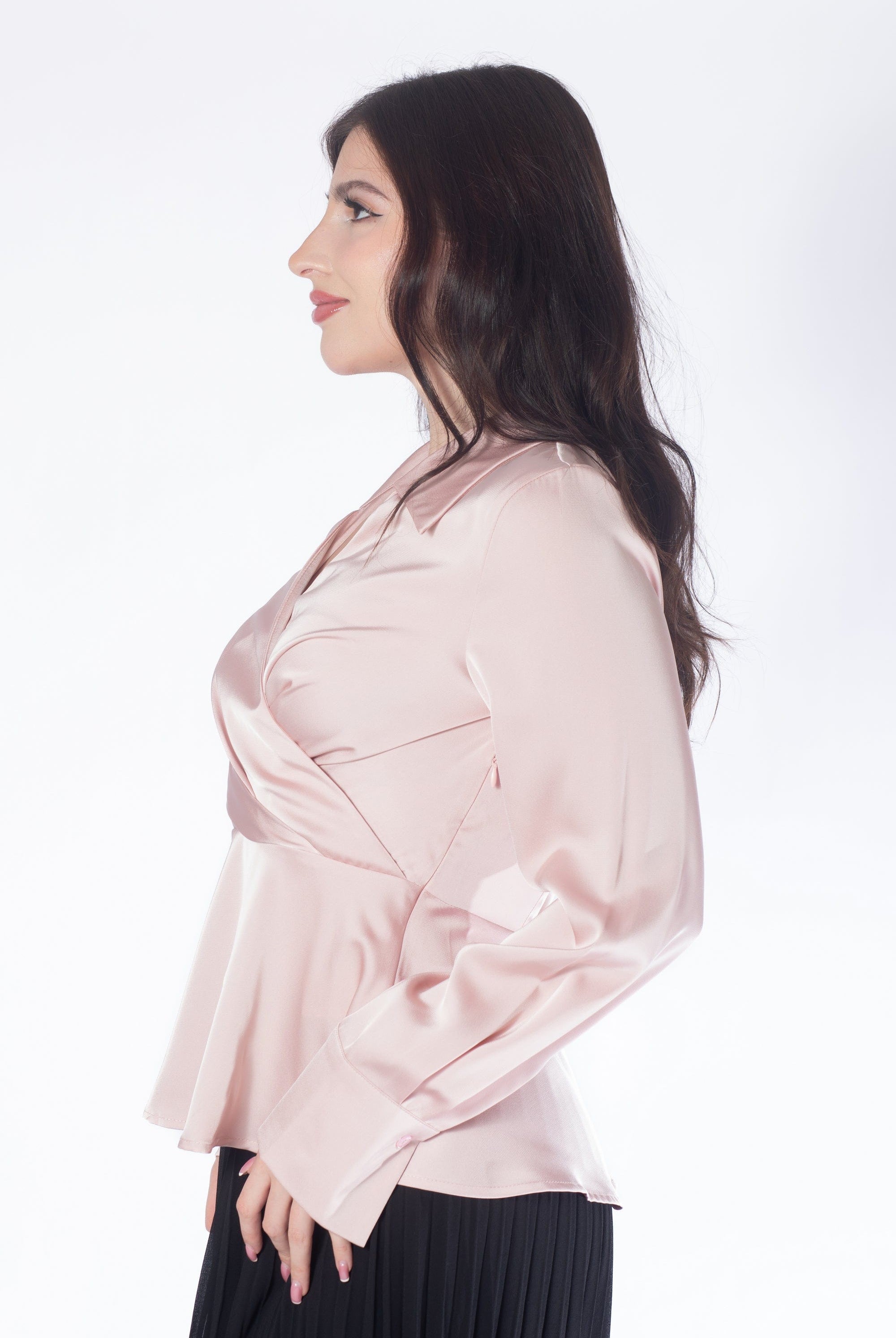 ميكا بلوزة بأكمام طويلة لف بياقة نسائي