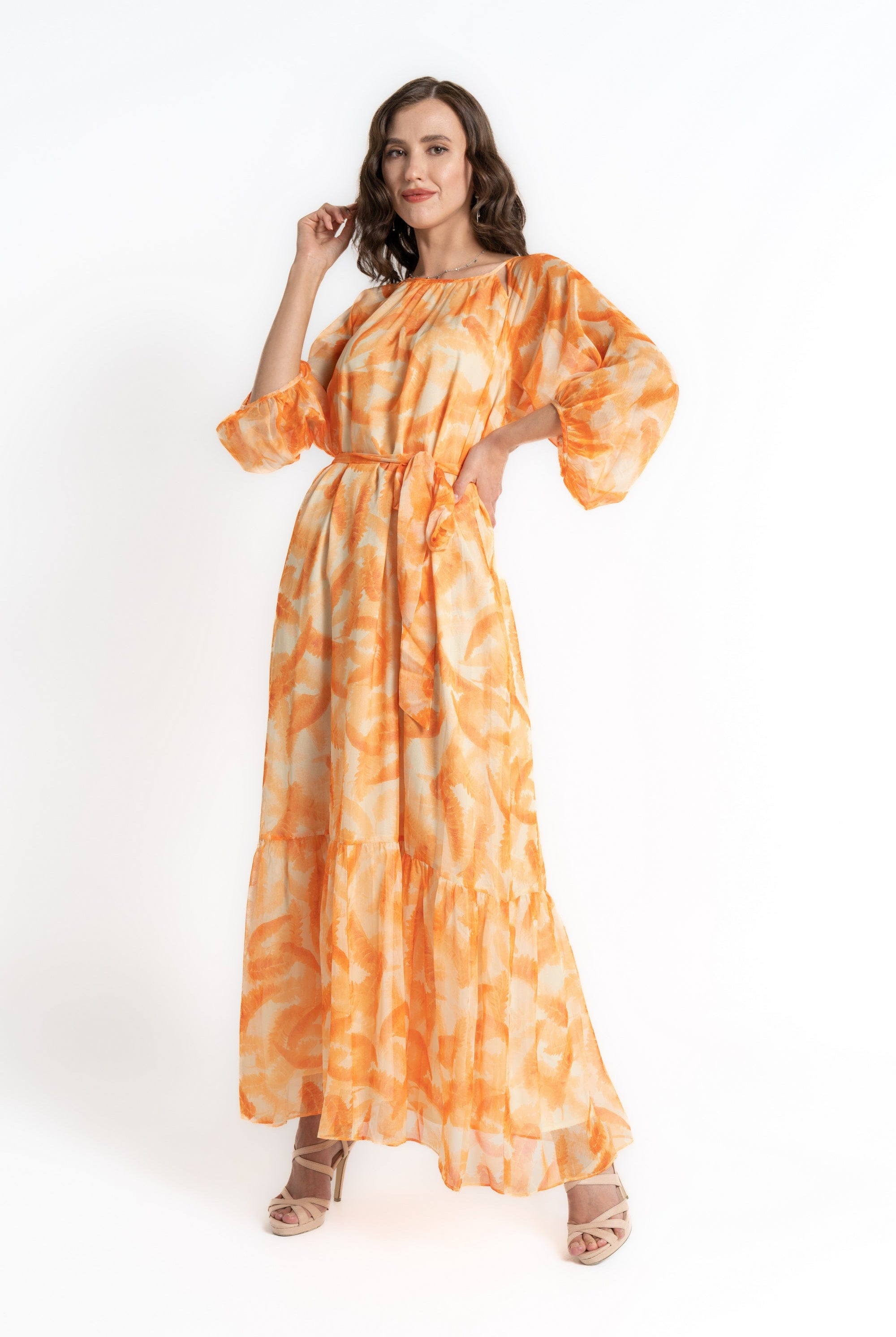 ميكا فستان ماكسي بأكمام 3/4 منقوش