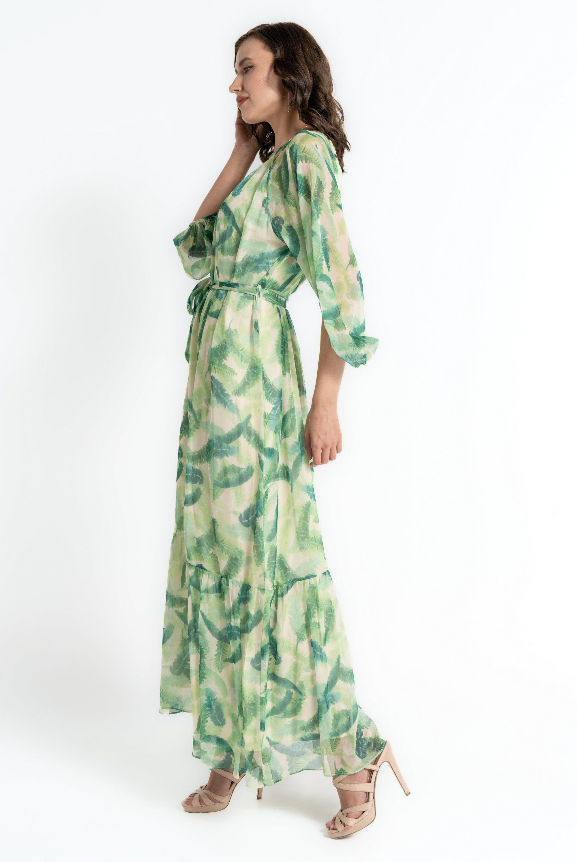 ميكا فستان ماكسي بأكمام 3/4 منقوش