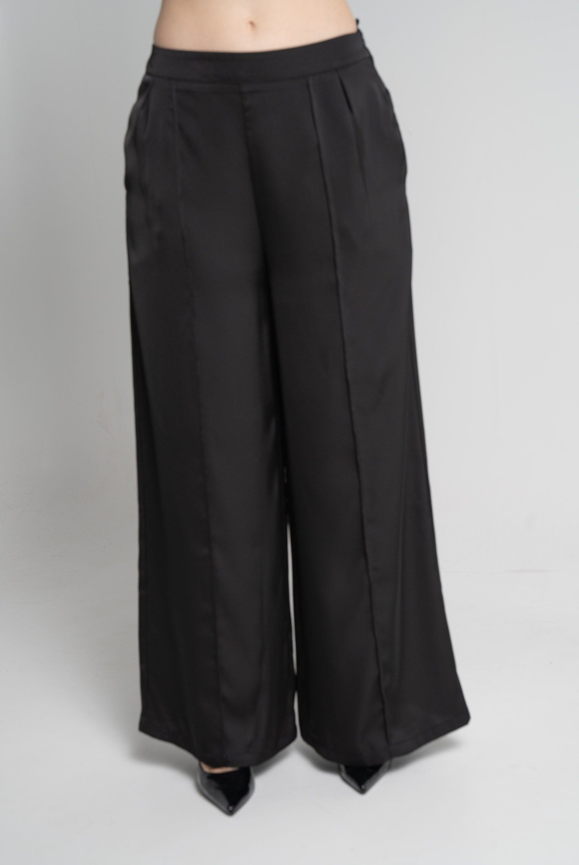 ميكا بنطلون طويل سادة لامع بجيوب جانبية نسائي