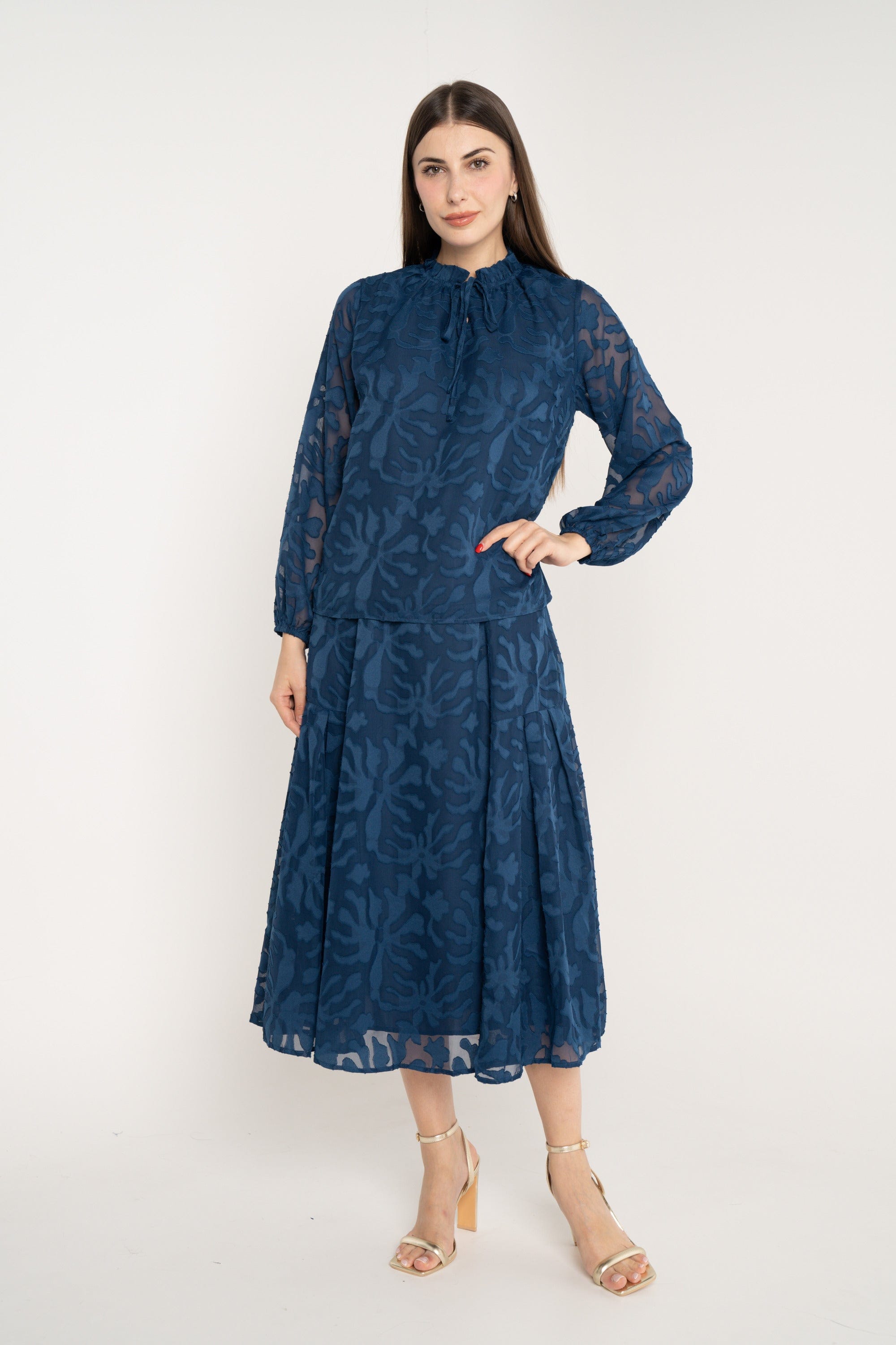 ميكا تنورة ميدي مشجرة خصر مرتفع كلوش نسائي أزرق داكن