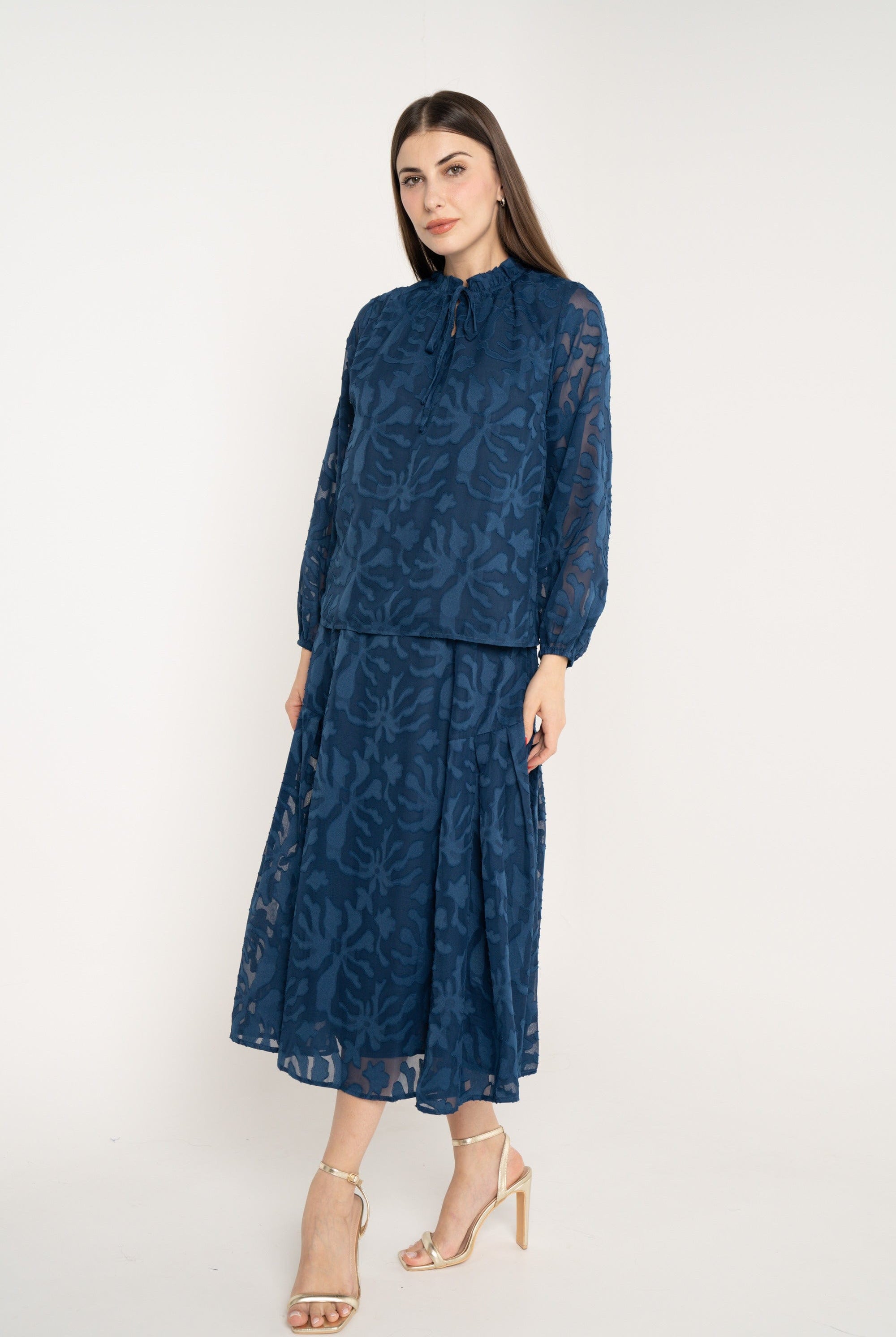 ميكا تنورة ميدي مشجرة خصر مرتفع كلوش نسائي أزرق داكن