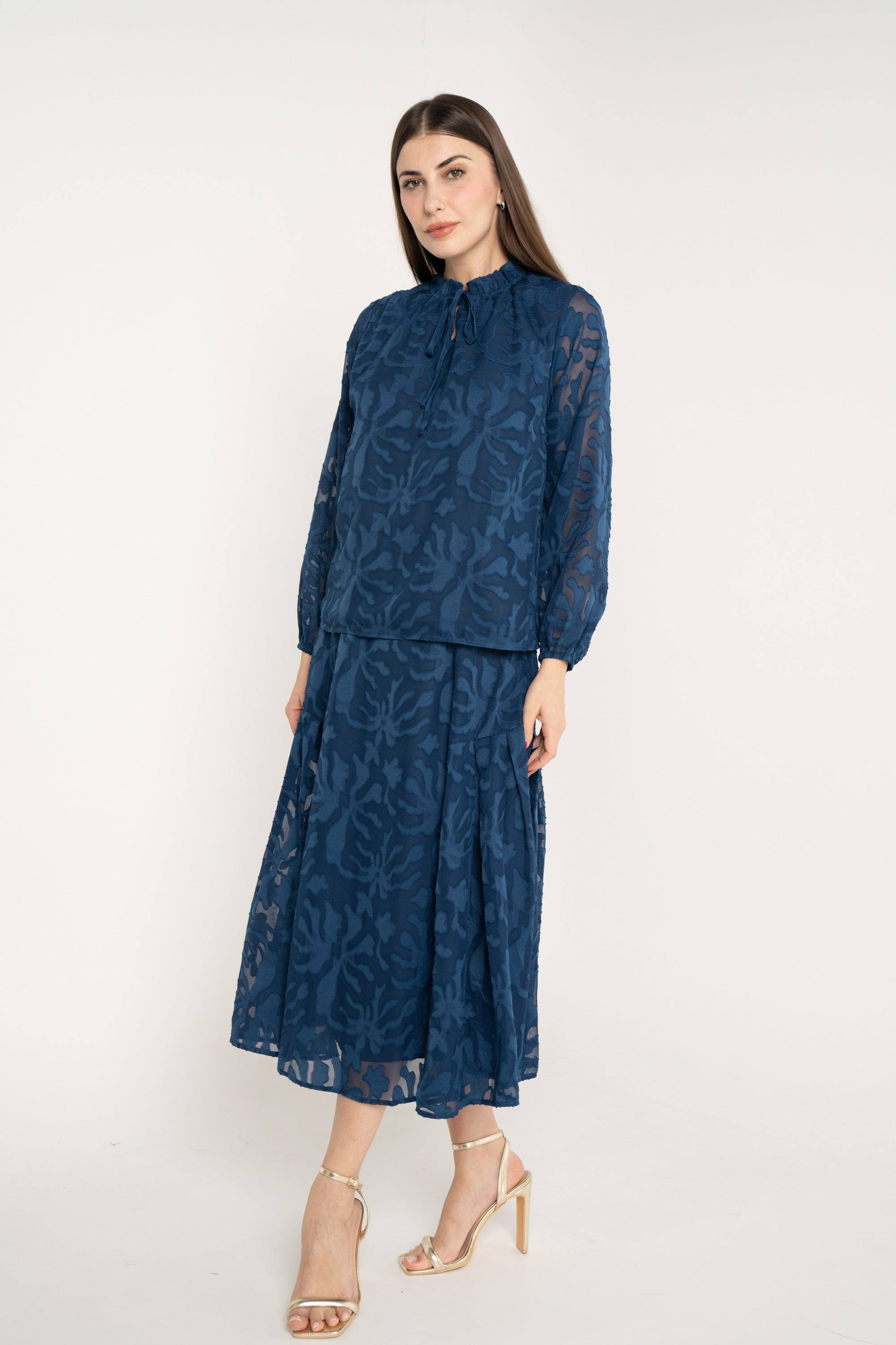 ميكا تنورة ميدي مشجرة خصر مرتفع كلوش نسائي أزرق داكن