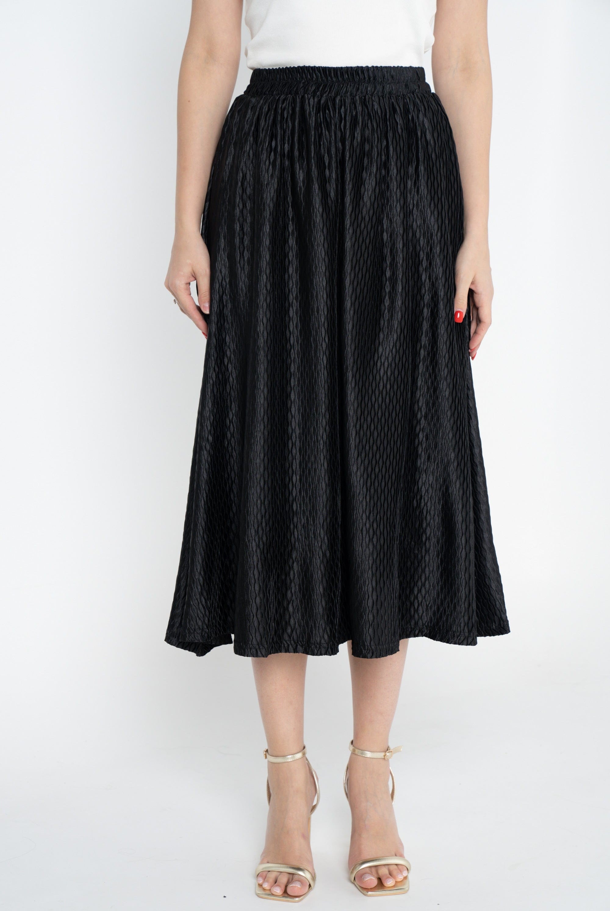 ميكا تنورة ميدي بخصر مرتفع كلوش نسائي