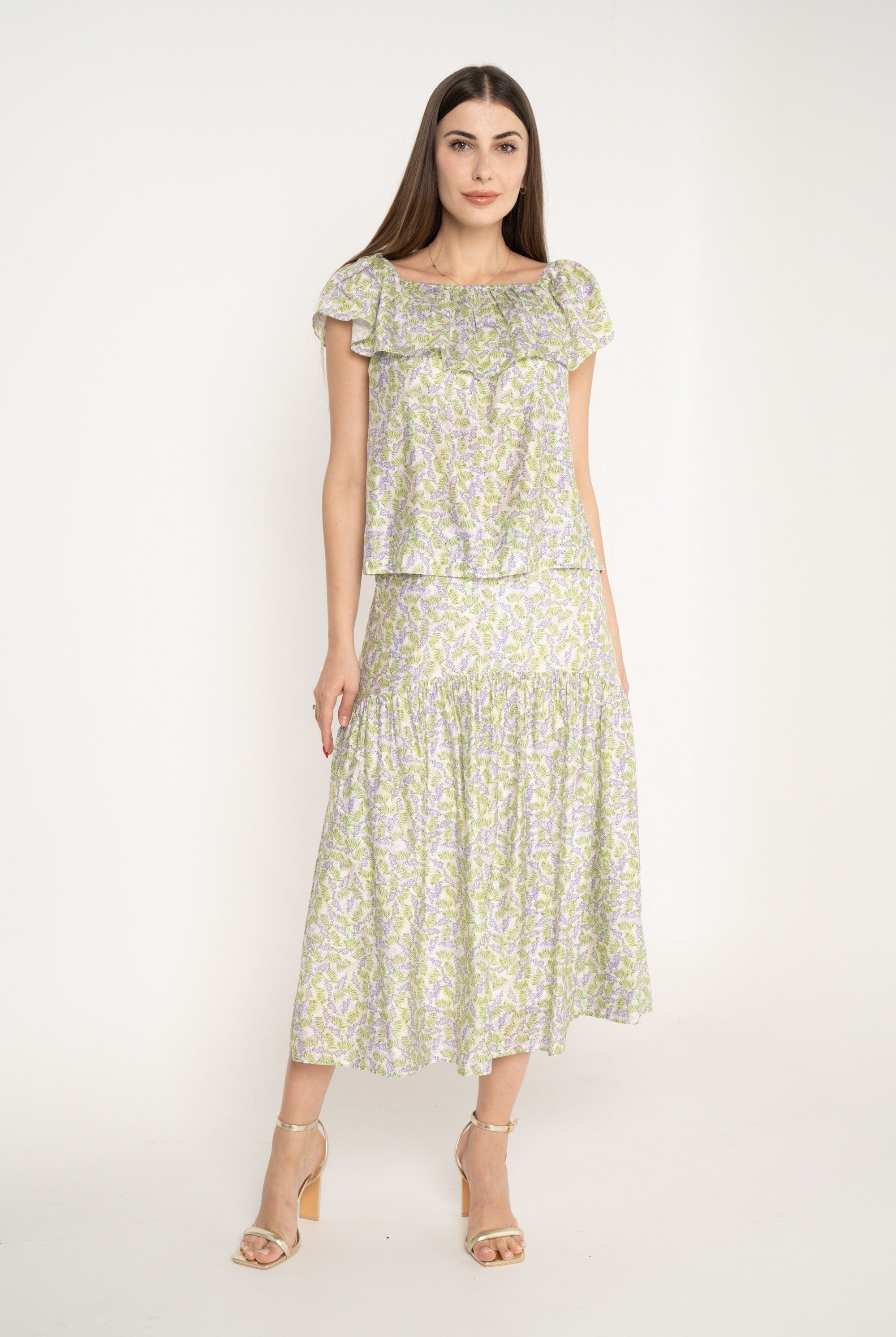 ميكا تنورة ميدي مشجرة بكشكشة من أسفل