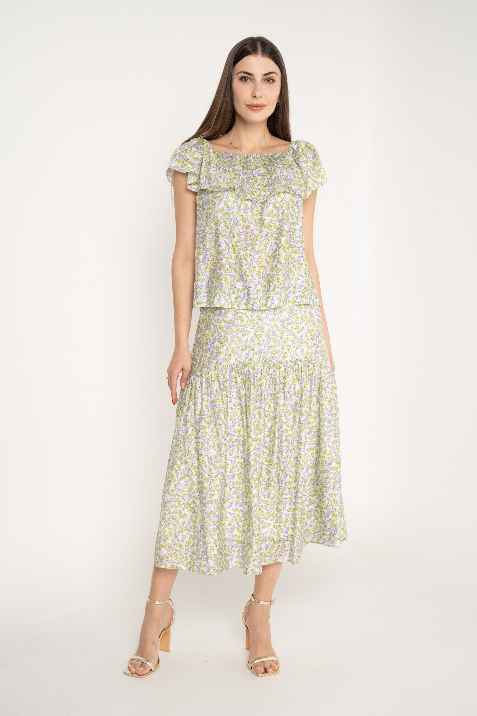 ميكا تنورة ميدي مشجرة بكشكشة من أسفل