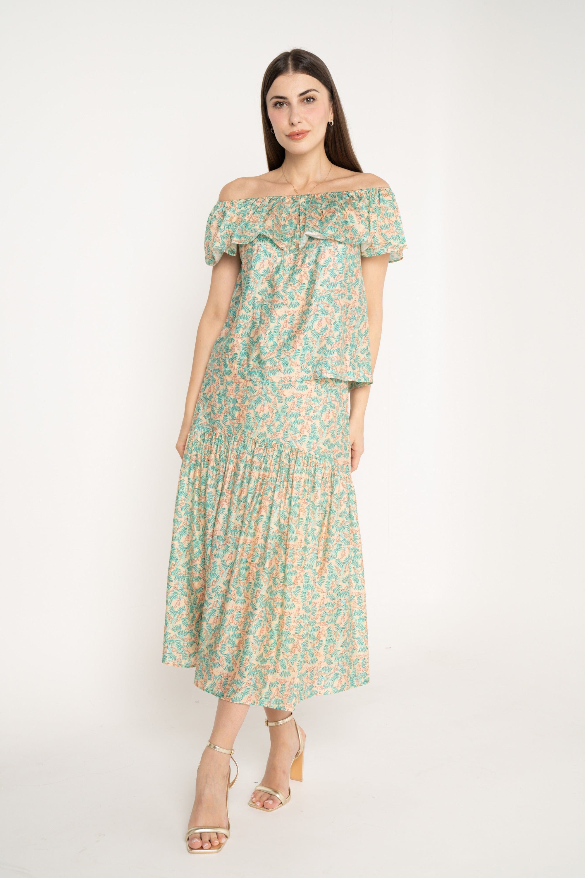 ميكا تنورة ميدي مشجرة بكشكشة من أسفل