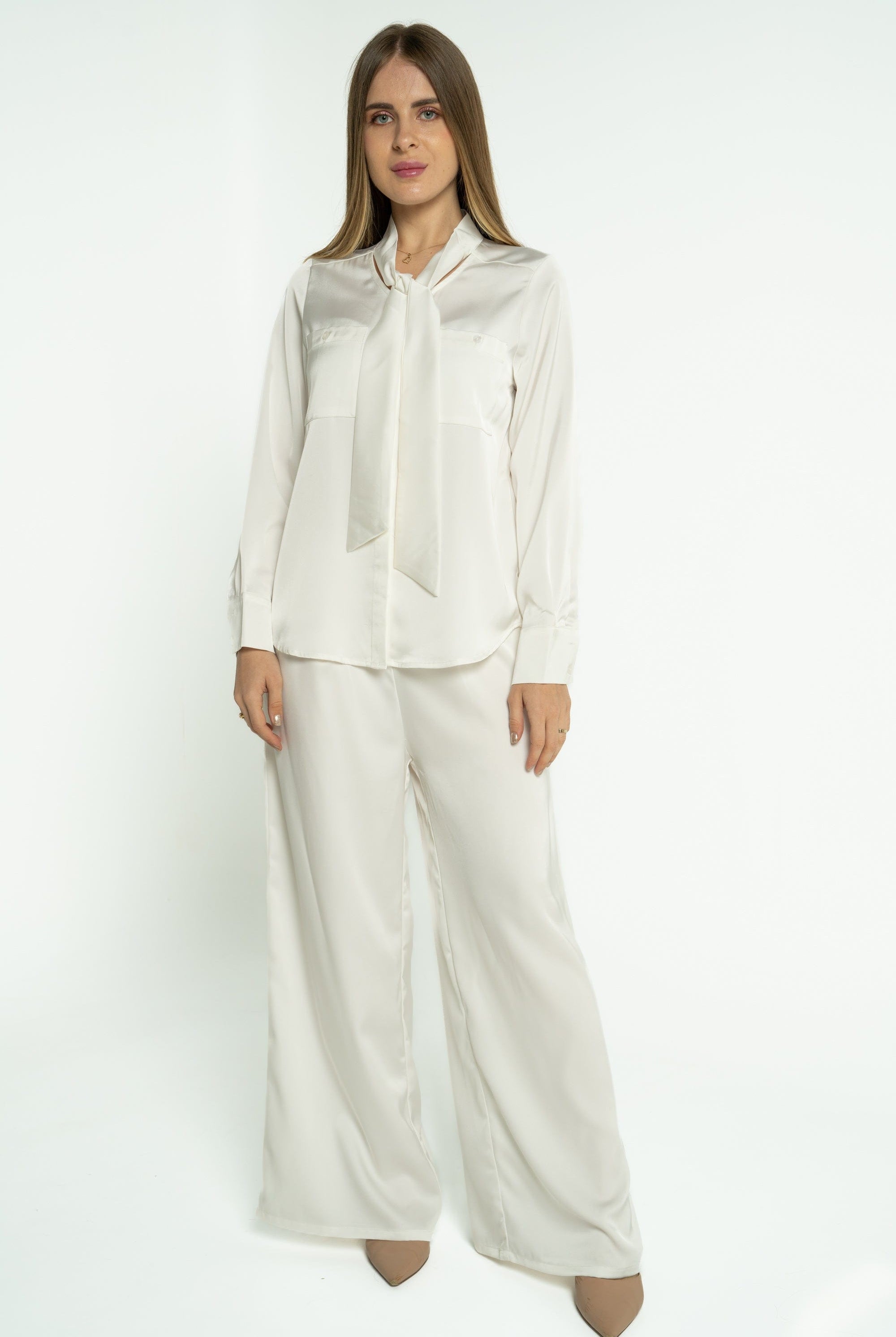 ميكا بنطلون طويل كلاسيك سادة واسع نسائي