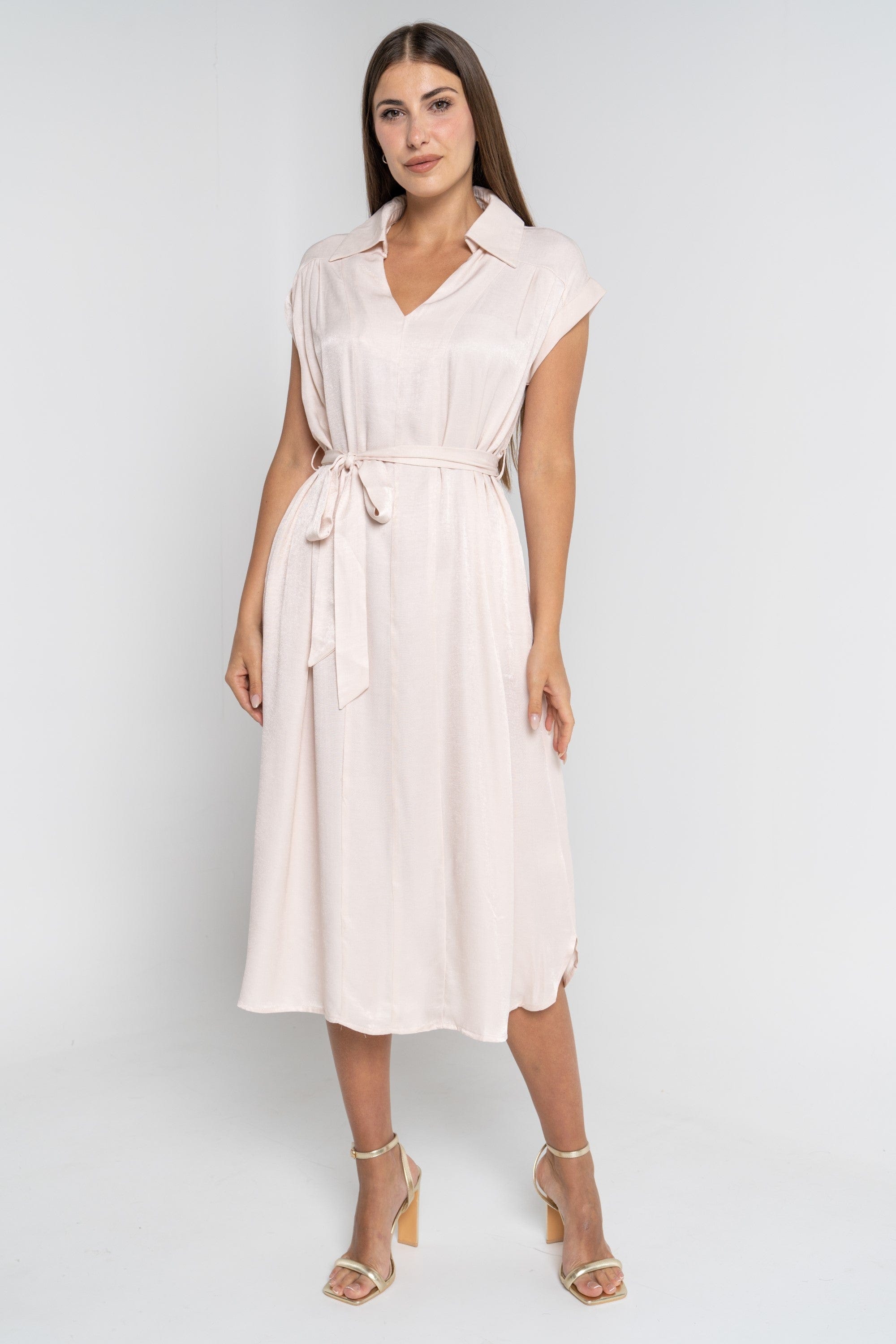 ميكا فستان ميدي بأكمام قصيرة برباط خصر