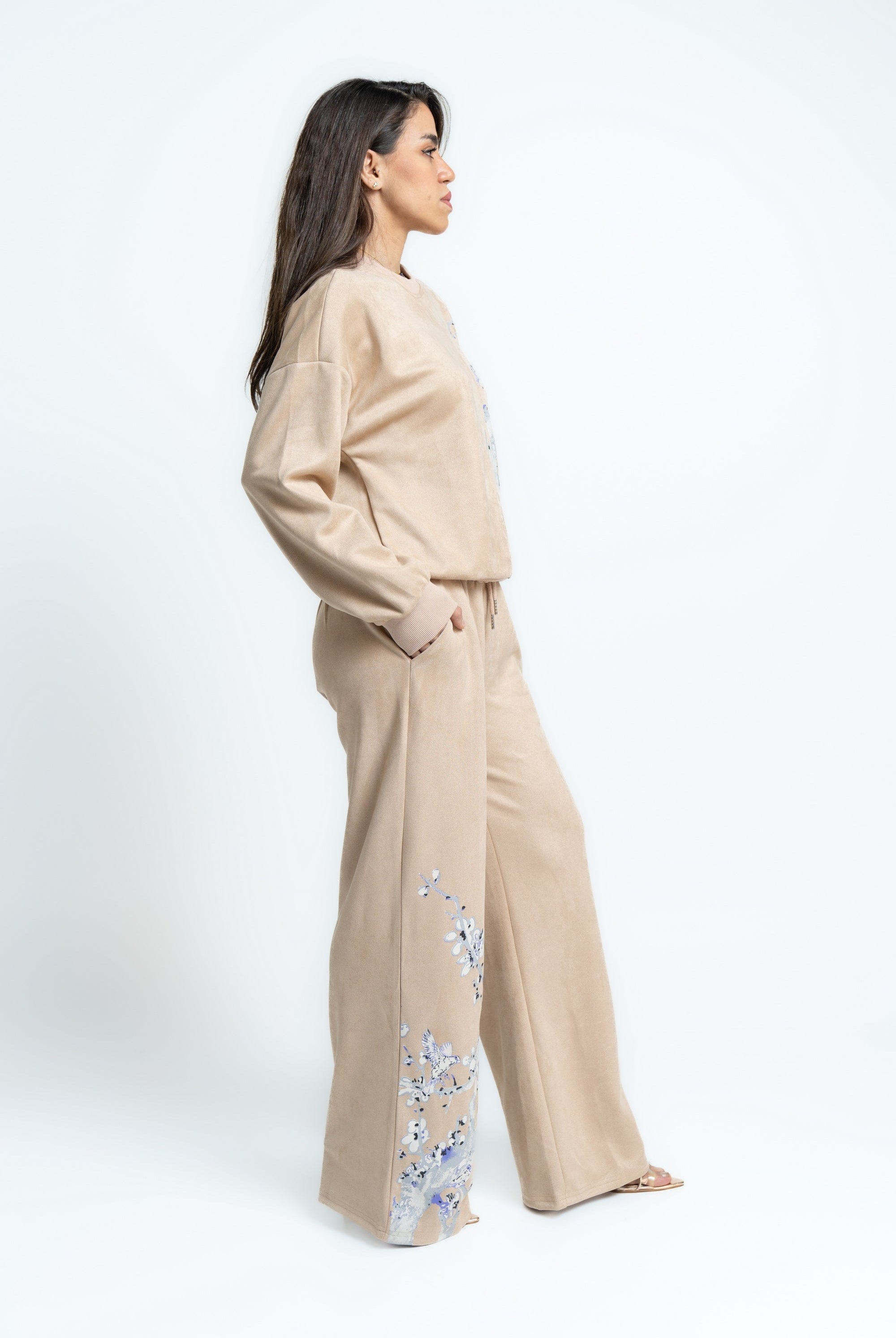 ميكا بنطلون بطباعة وبرباط على الخصر