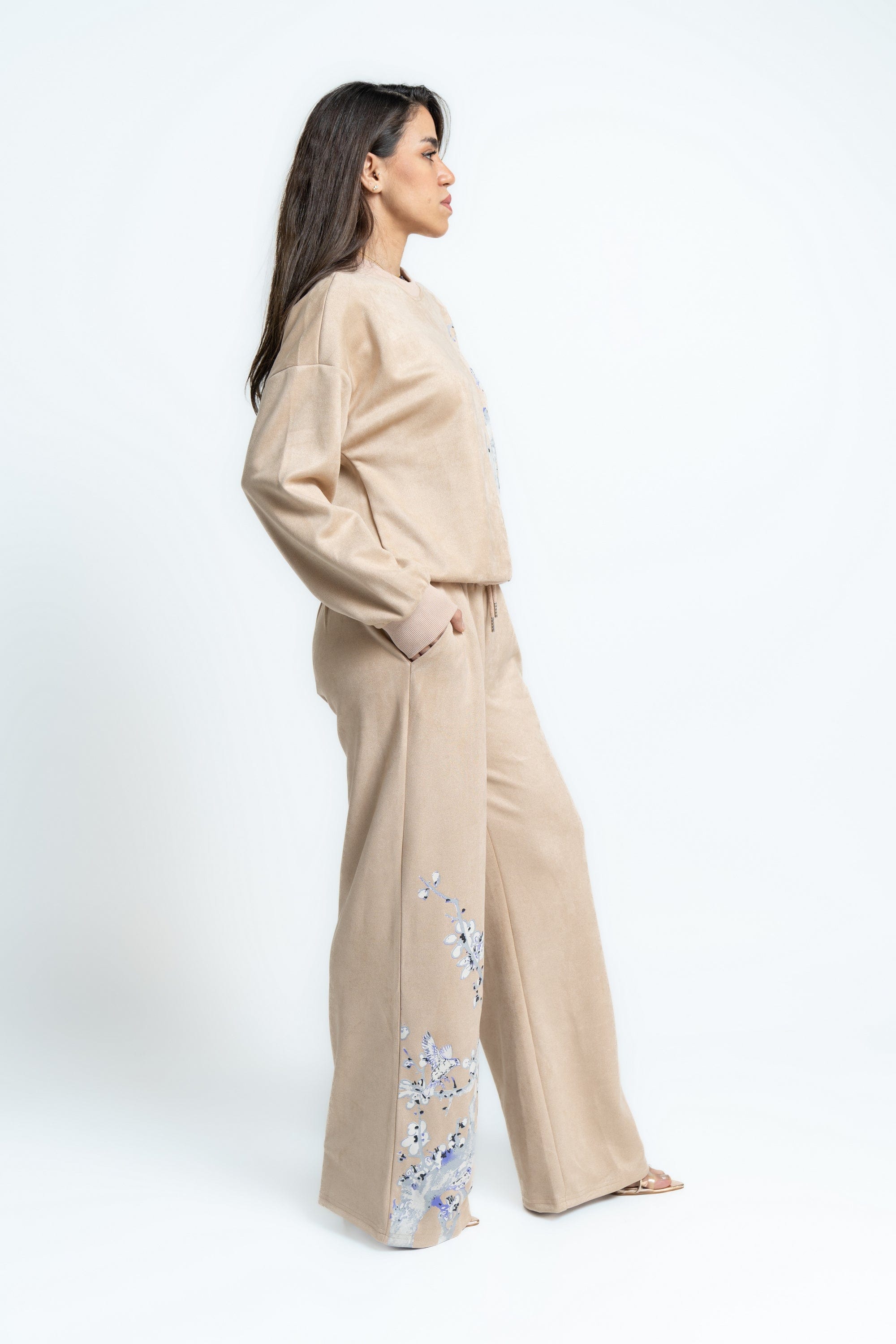 ميكا بنطلون بطباعة وبرباط على الخصر