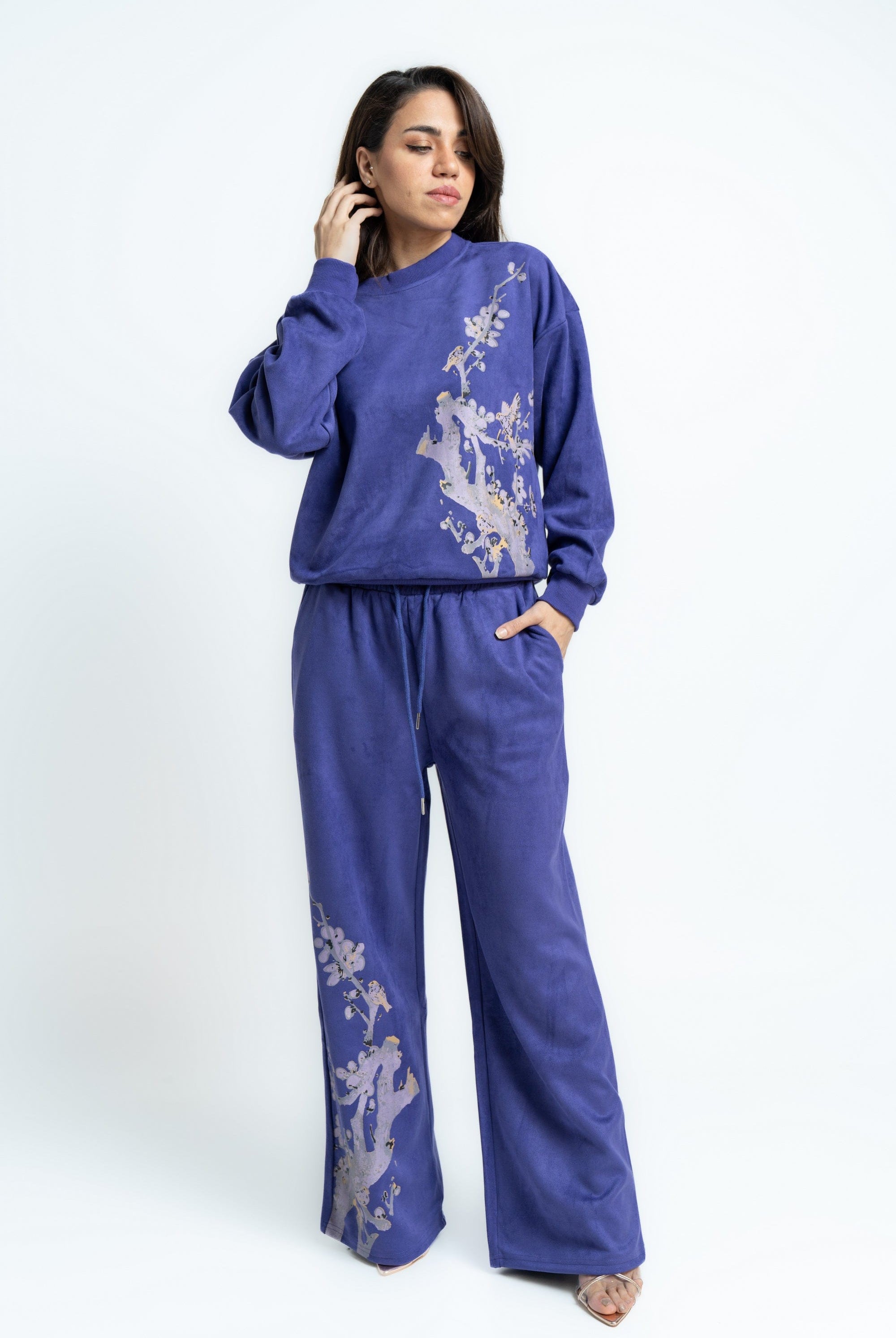 ميكا بنطلون بطباعة وبرباط على الخصر