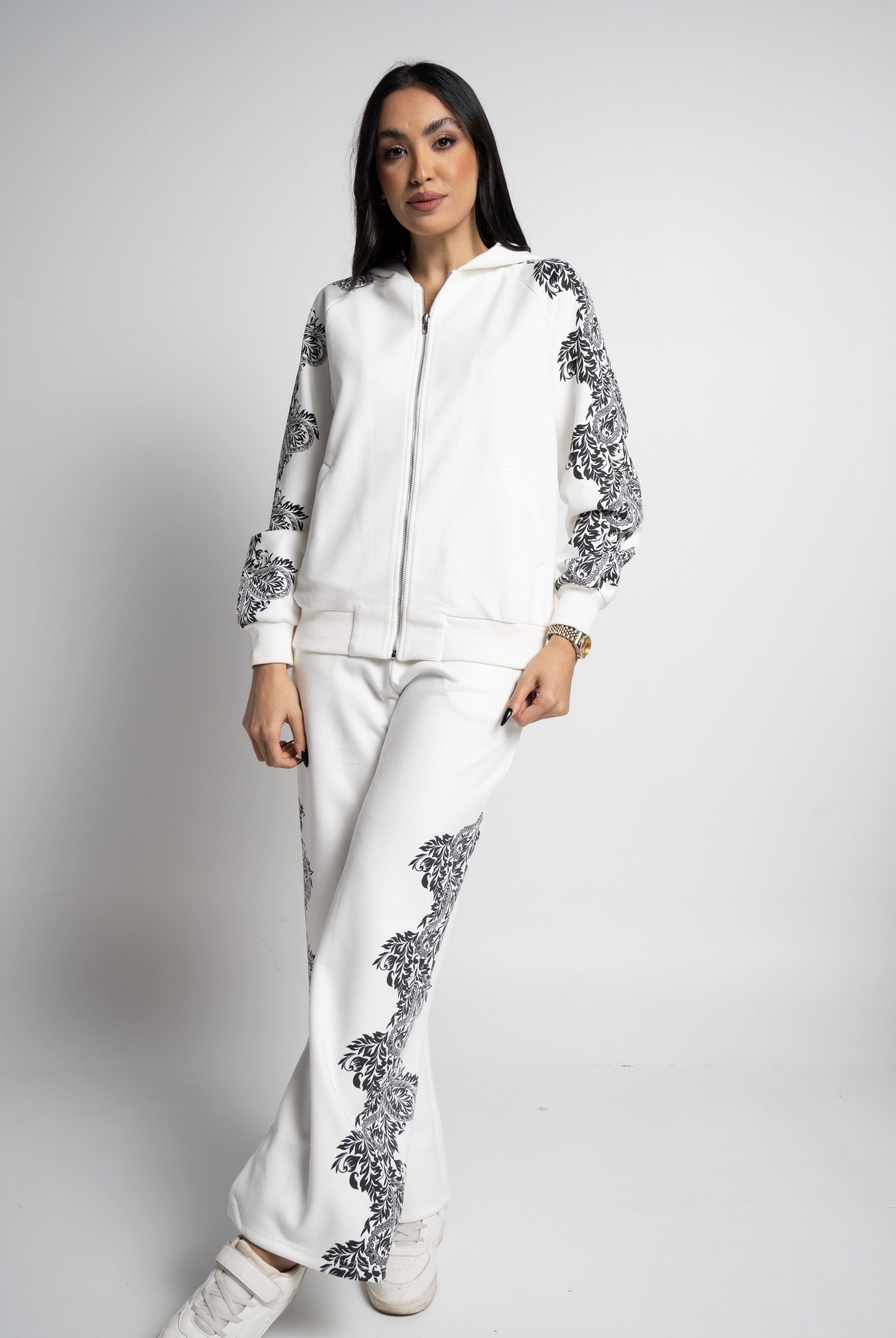 ميكا بنطلون منقوش رسمة ورد