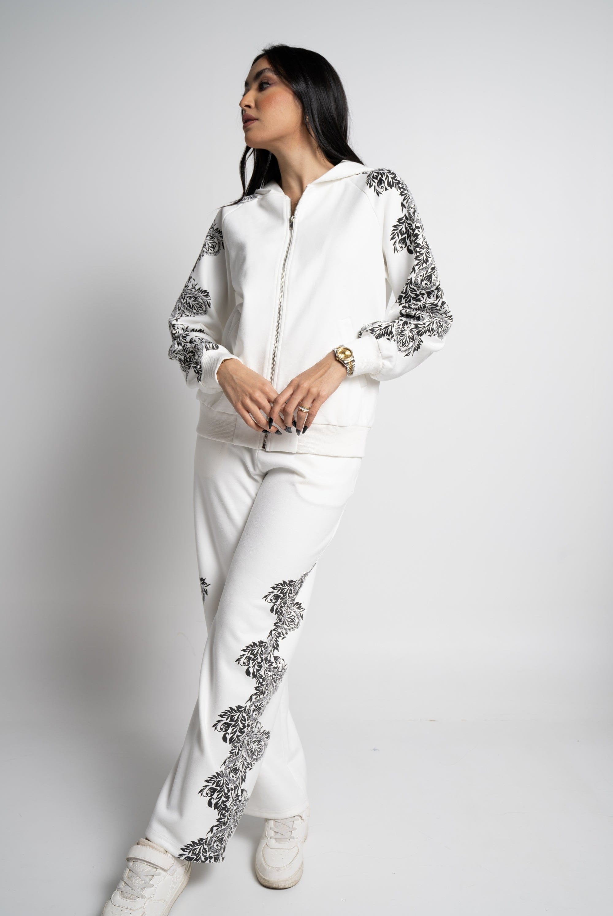 ميكا بنطلون منقوش رسمة ورد