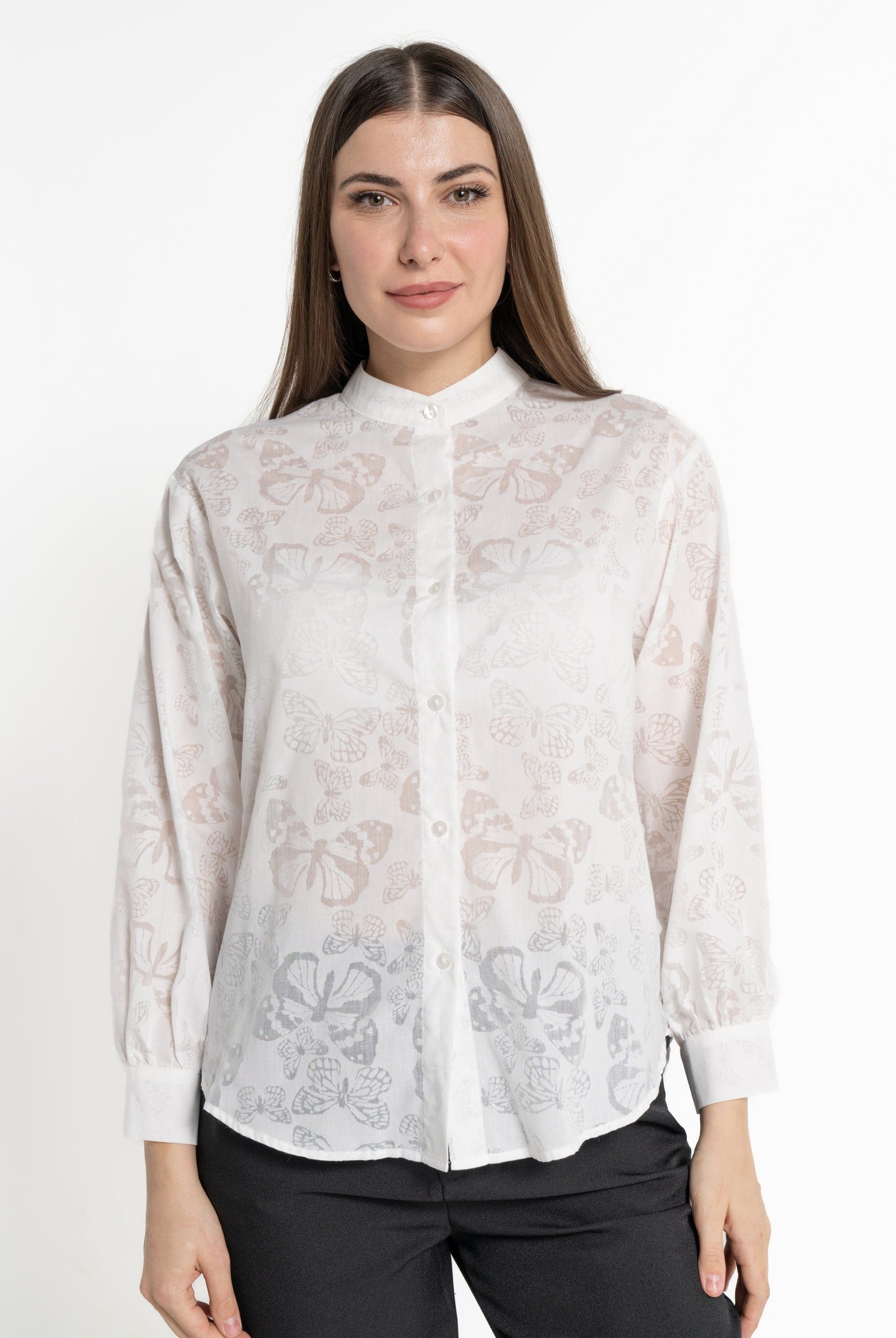 ميكا بلوزة بأكمام طويلة بنقشة فراشات نسائي