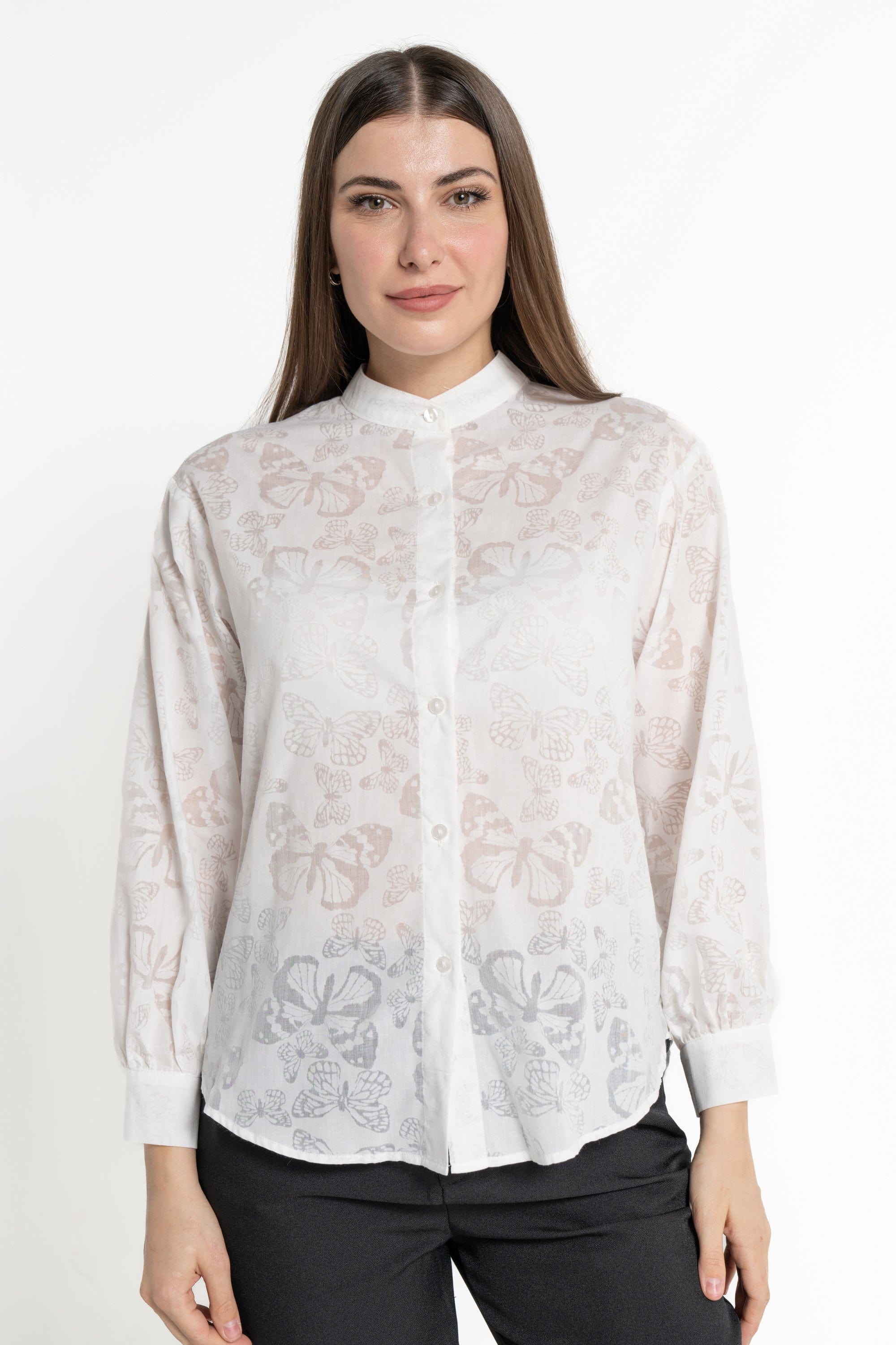 ميكا بلوزة بأكمام طويلة بنقشة فراشات نسائي