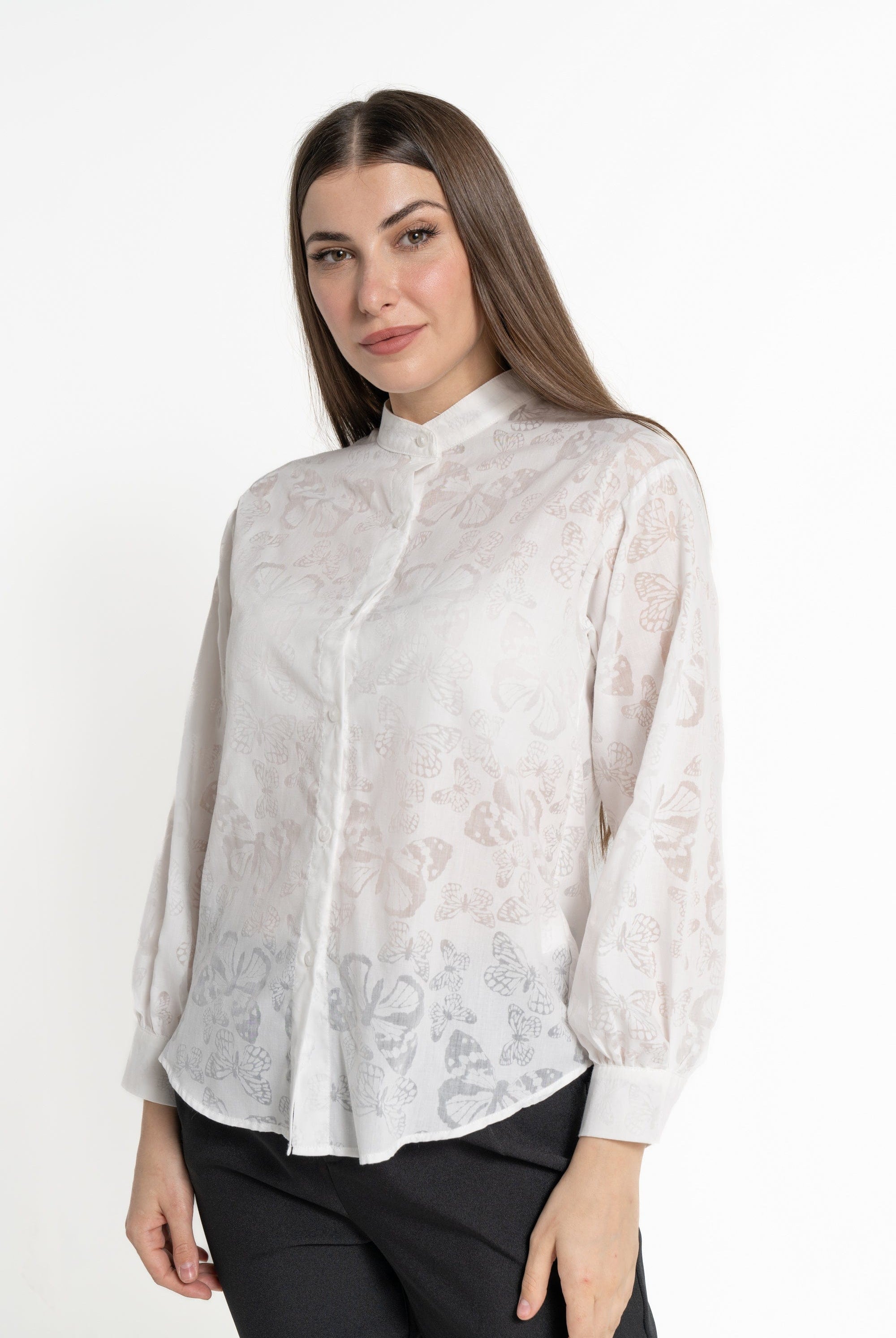 ميكا بلوزة بأكمام طويلة بنقشة فراشات نسائي