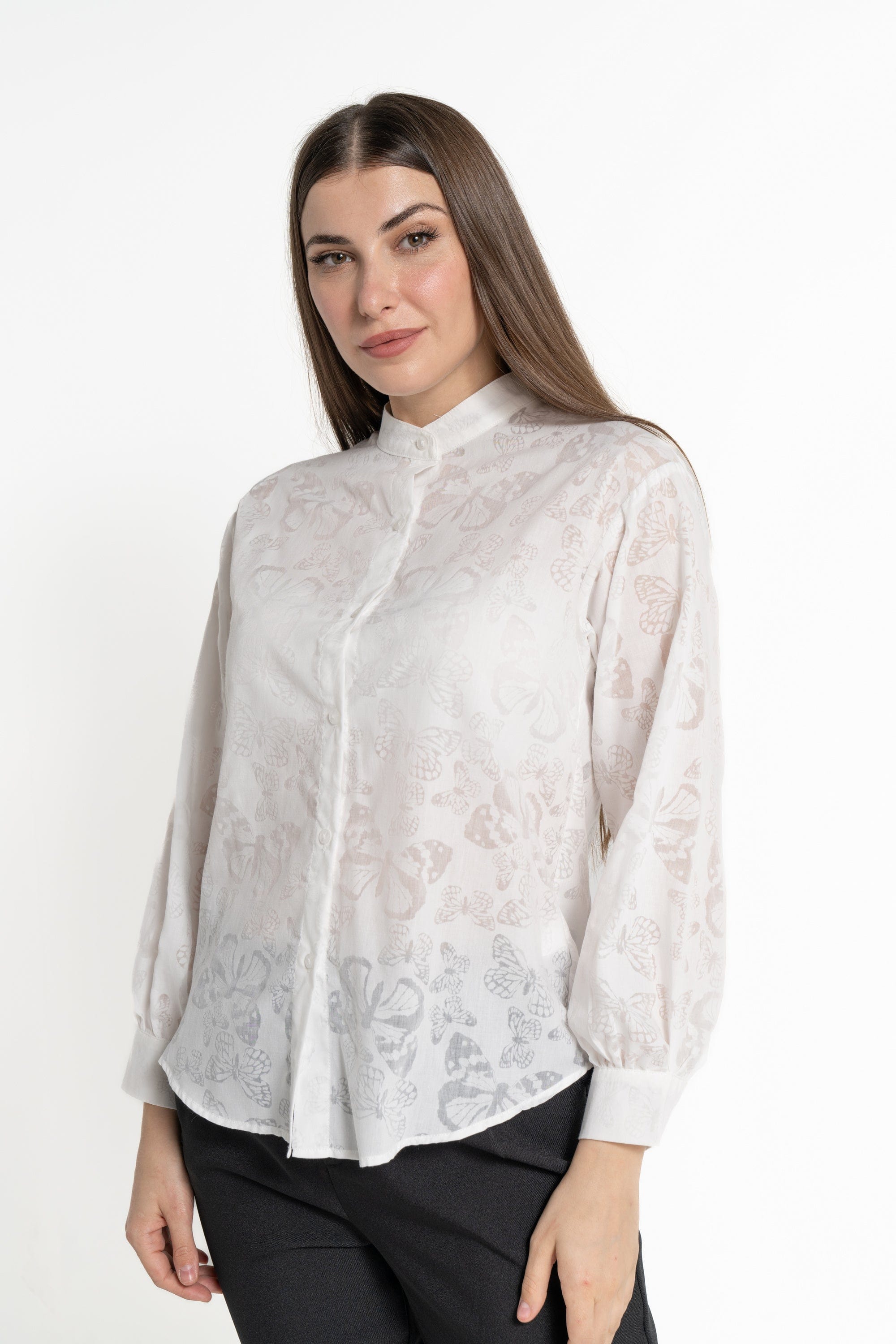 ميكا بلوزة بأكمام طويلة بنقشة فراشات نسائي