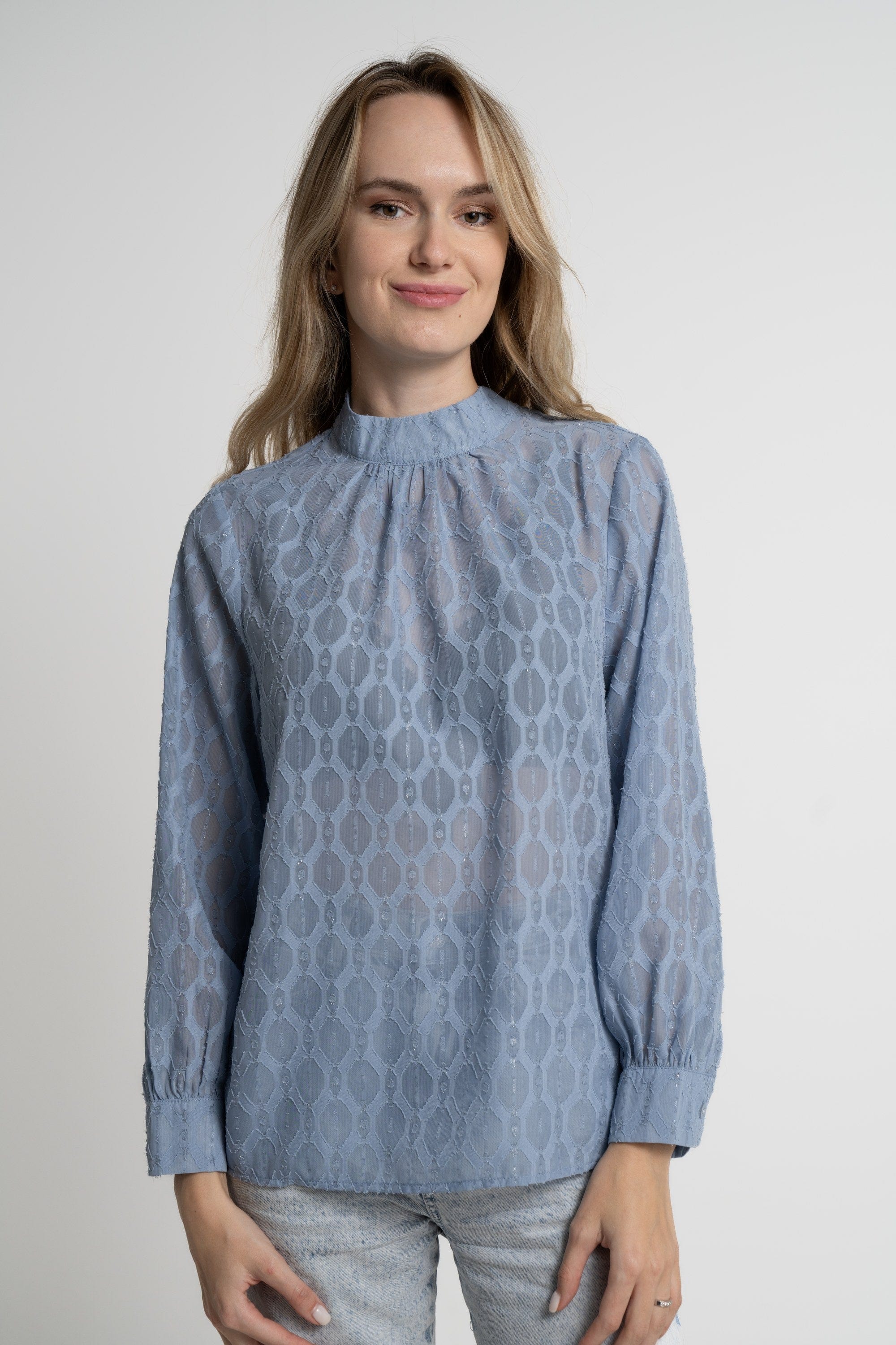 ميكا بلوزة بأكمام طويلة نسائية شفافة برقبة مرتفعة