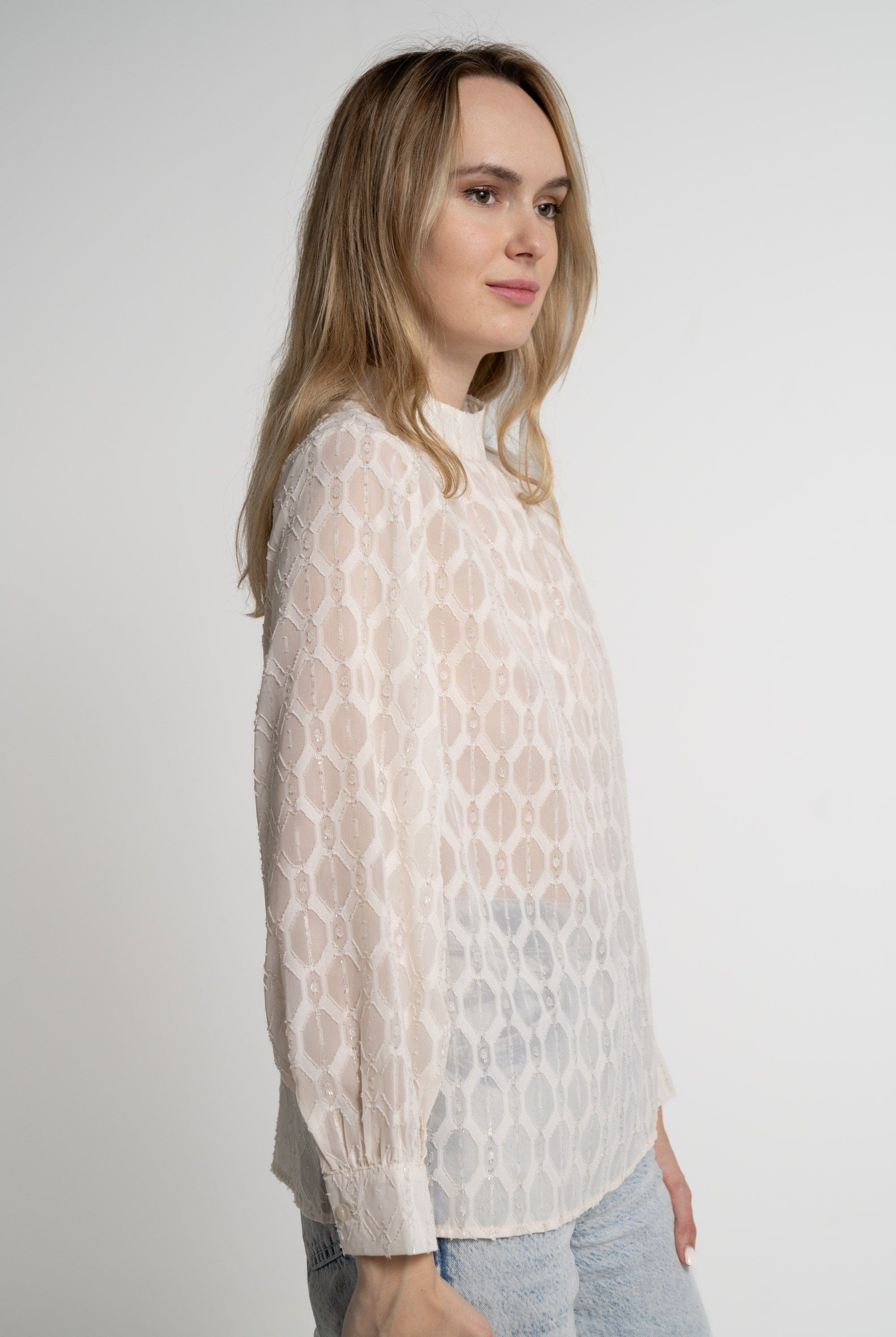 ميكا بلوزة بأكمام طويلة نسائية شفافة برقبة مرتفعة