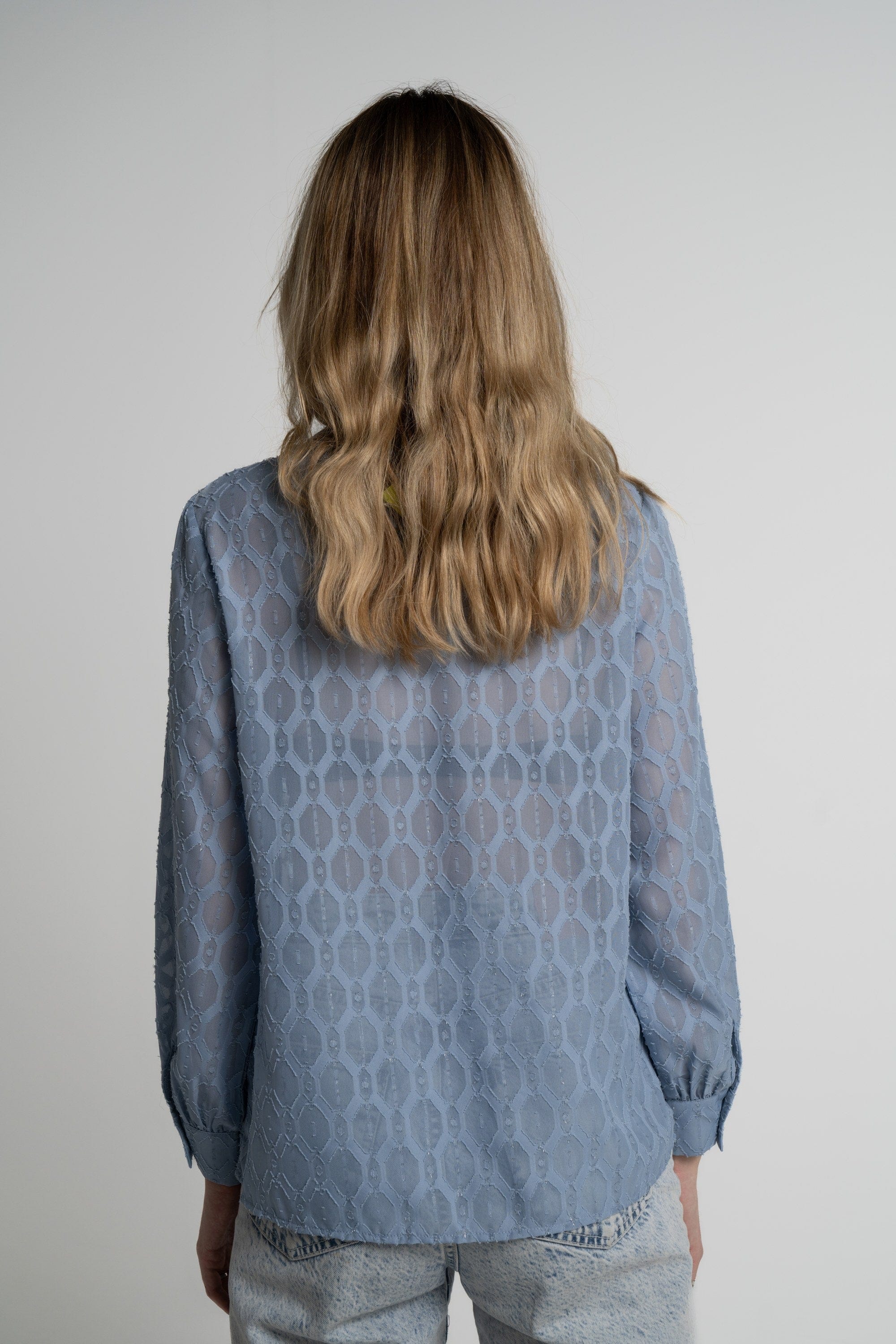 ميكا بلوزة بأكمام طويلة نسائية شفافة برقبة مرتفعة