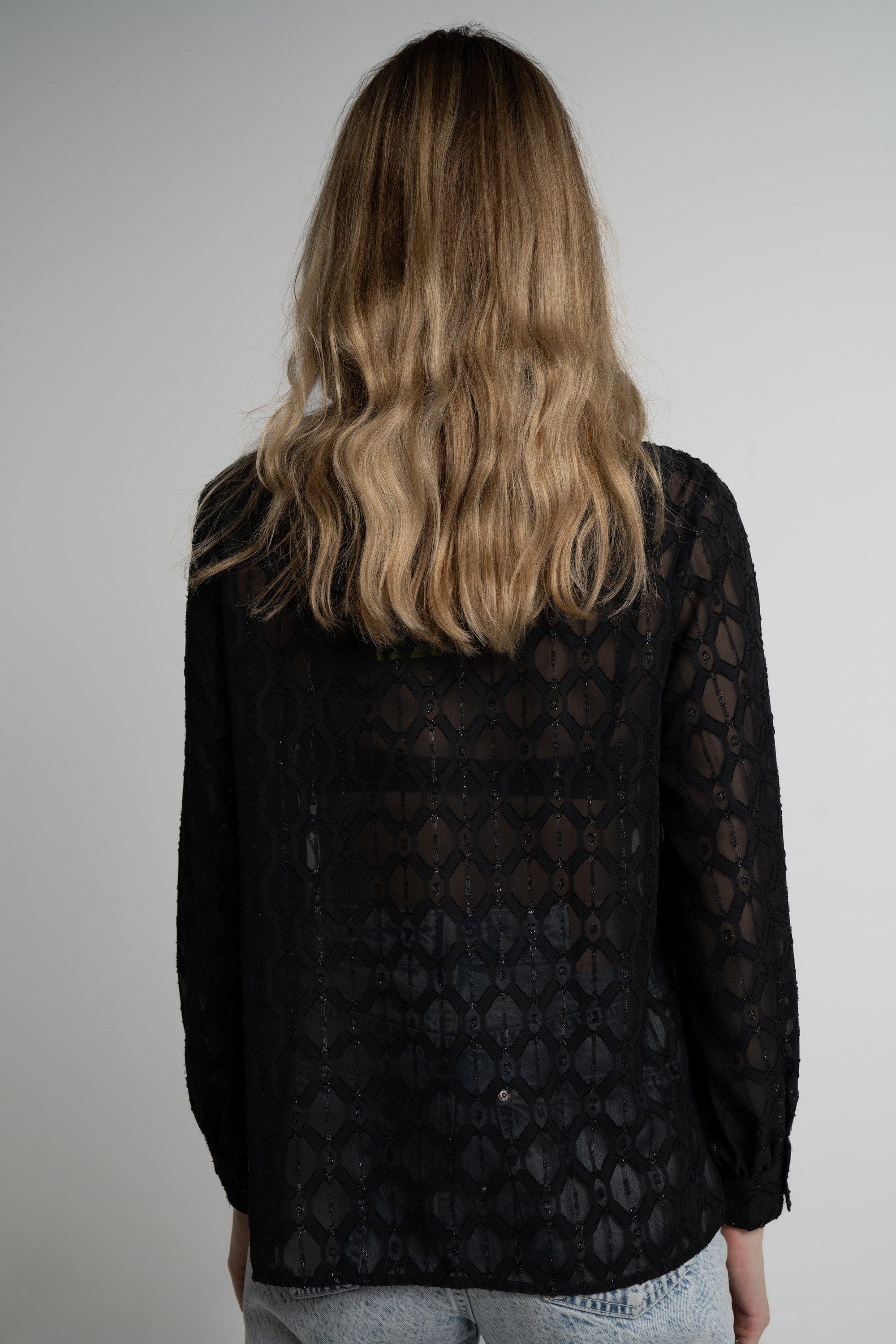 ميكا بلوزة بأكمام طويلة نسائية شفافة برقبة مرتفعة