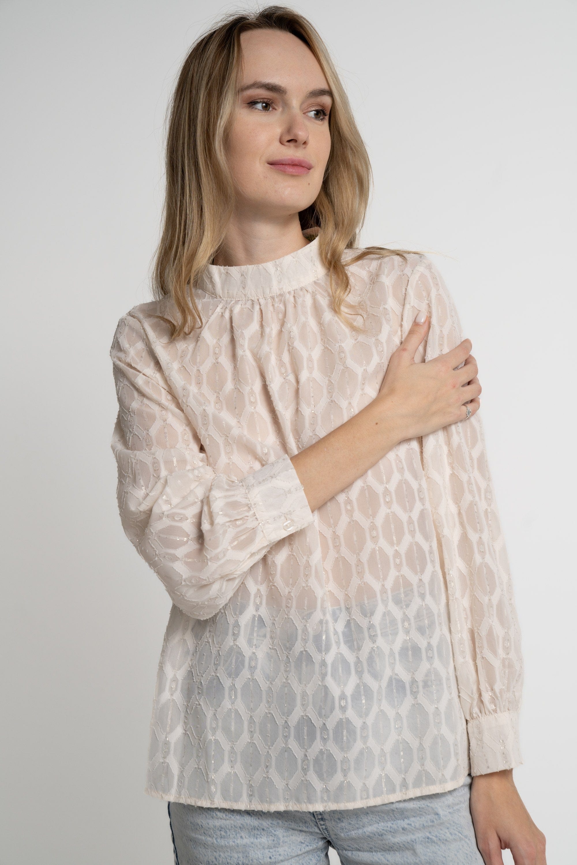 ميكا بلوزة بأكمام طويلة نسائية شفافة برقبة مرتفعة